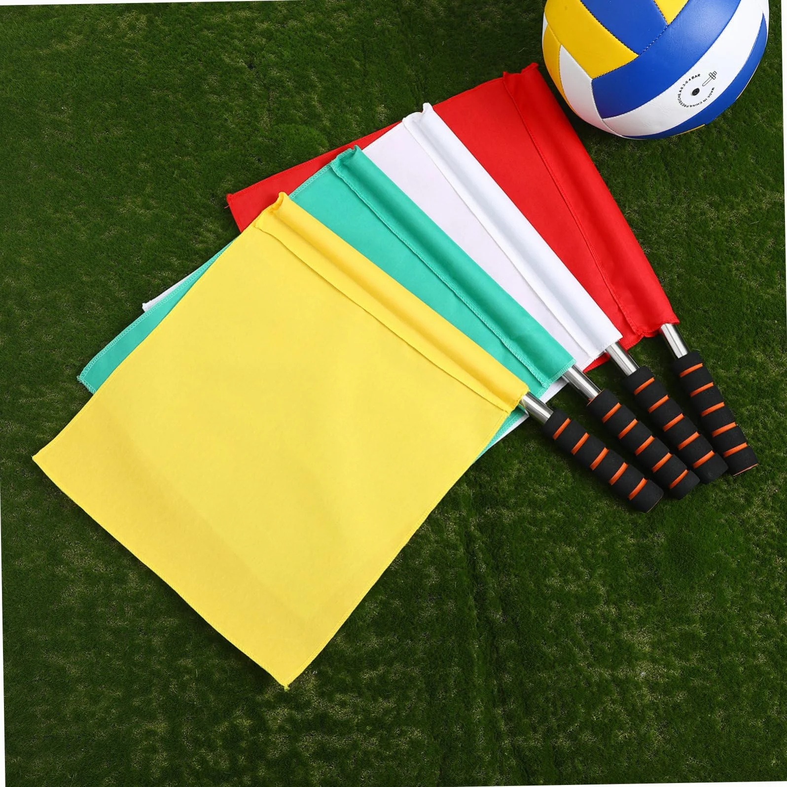 Anneome 4pcs Bandiera Arbitro In Acciaio Inox Bandiere Di Segnalazione Giallo Rosso Verde Bianco per Partite Sportive Bandiera Di Comando Leggermente Progettato con Albero In Acciaio Inox