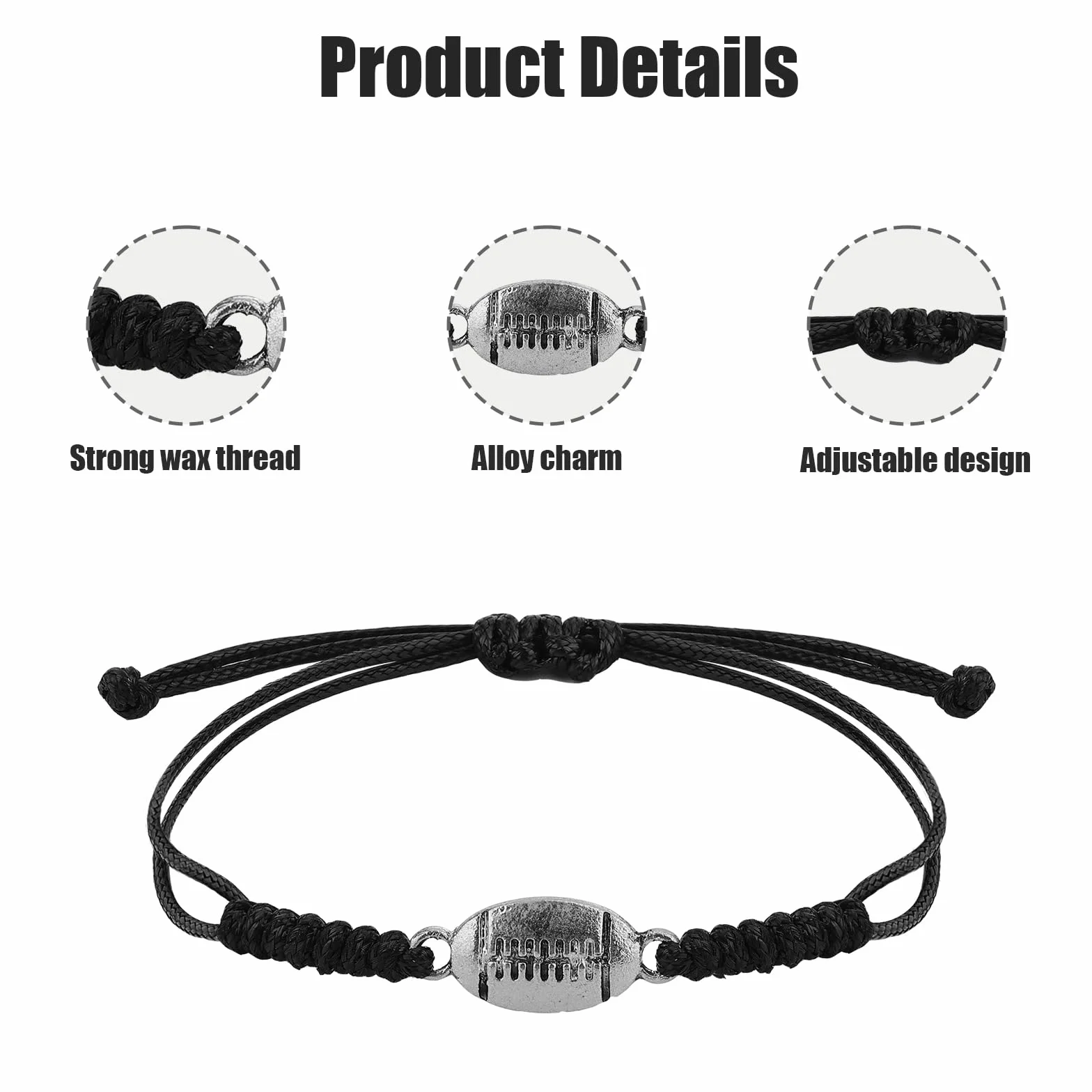 NQEUEPN 20 Pezzi Bracciale Rugby, Bracciale Corda Regolabile Intrecciata Braccialetto Rugby Fascino con Decorazione Ciondolo Rugby per Ragazze Adolescenti Ragazzi Donne Uomini Giocatori