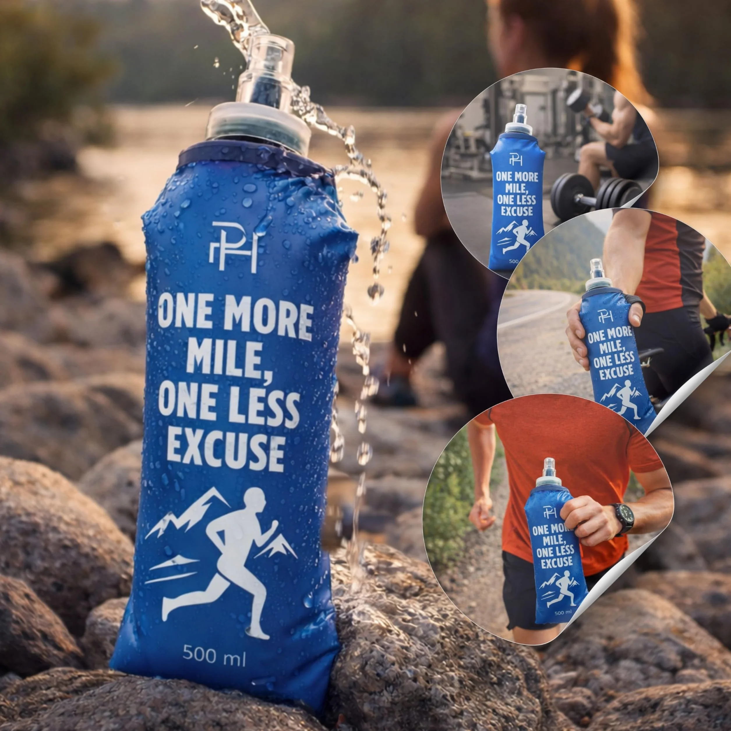 Ph Pro Heat Borraccia Morbida Running 500 ml Blu - Bottiglia Pieghevole per Trail, Ciclismo, Escursionismo