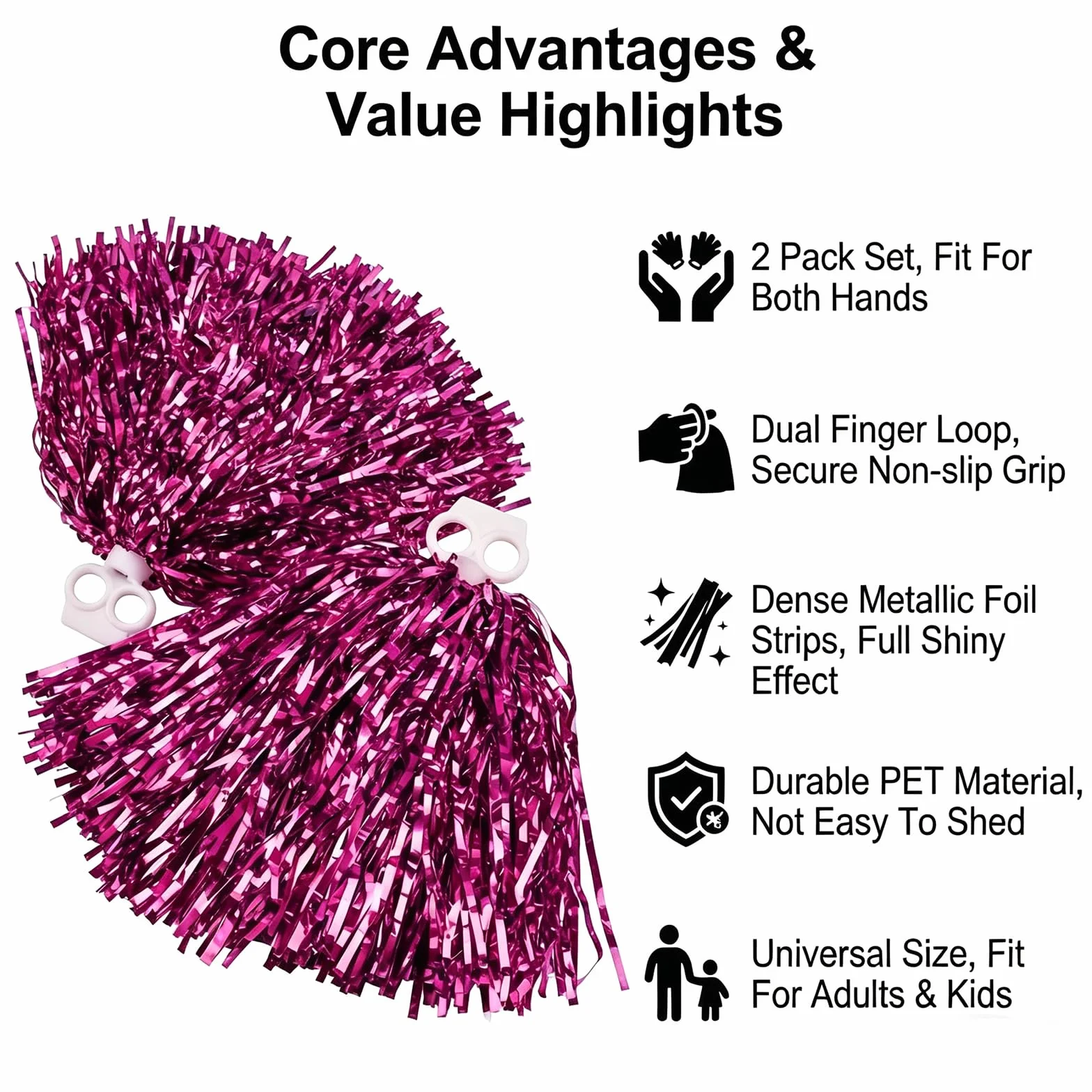 Pompon da 30 cm per Cheerleader Accessori Feste Sportive Rosso Rosa
