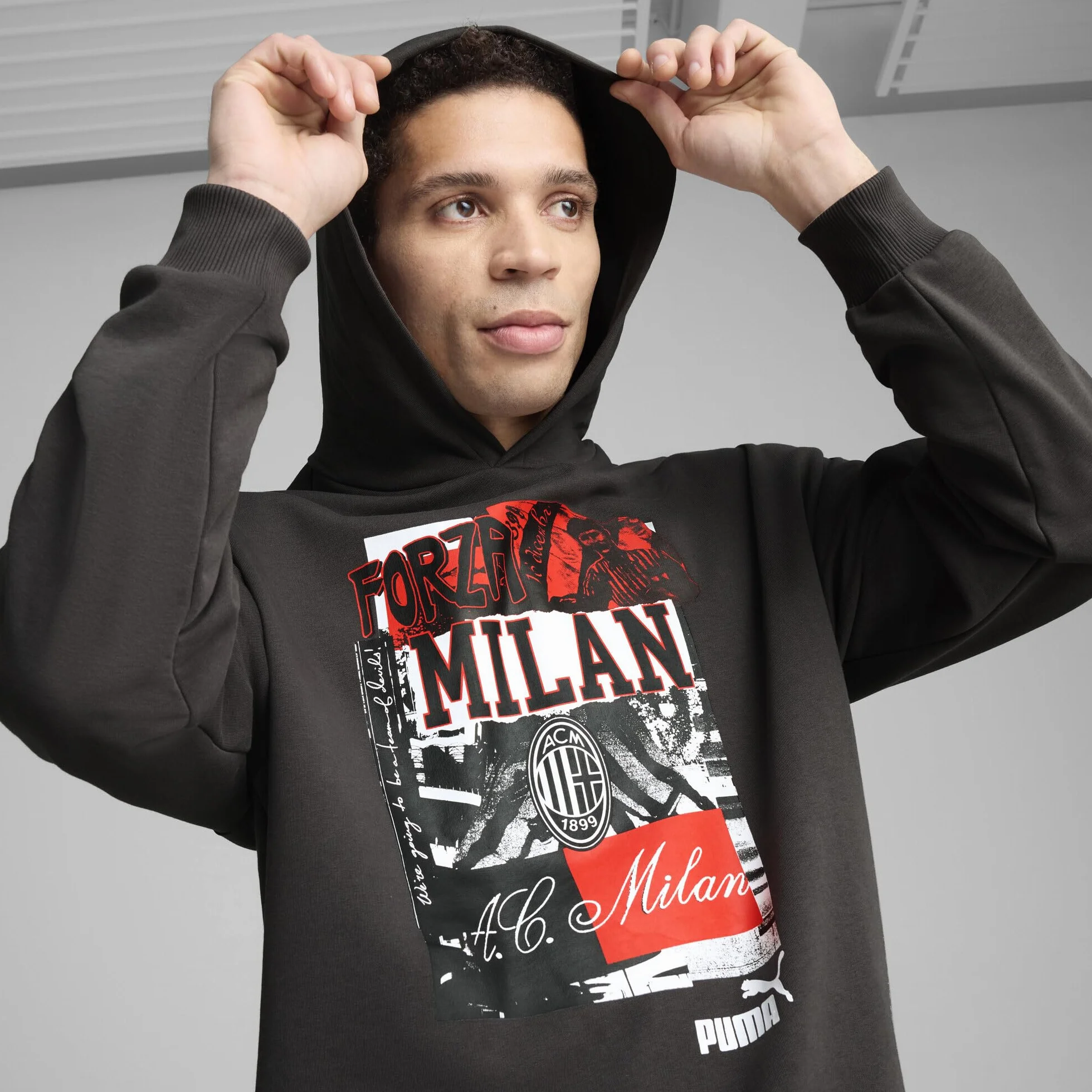 A.C. Milan - Felpa con Cappuccio ftblNRGY+, Adulto, Felpa Sportiva da Calcio di AC Milan, Prodotto Ufficiale, Unisex, Grigio