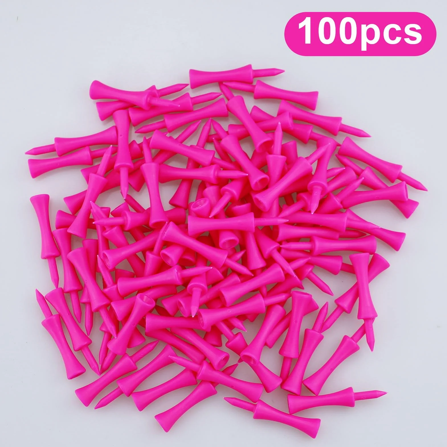 100 tè da golf in plastica, 57 mm, Tee da golf rosa, ben visibili, colori vivaci, Castle Tees Golf portatili per golfisti per esercitare, indistruttibili tè da golf in plastica