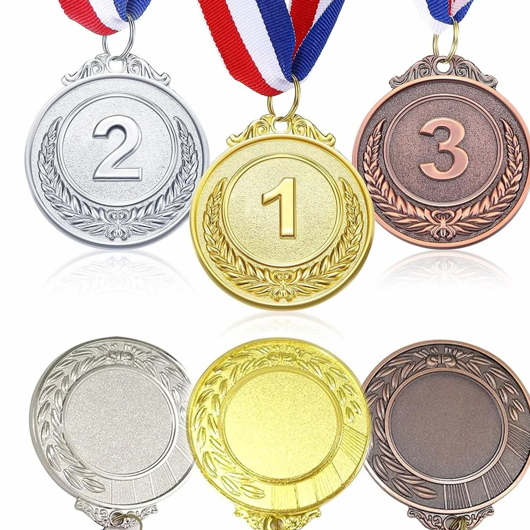 Medaglie Premiazioni Metallo Oro Argento Bronzo con Nastro 6 Pezzi per Gare Stile Olimpico