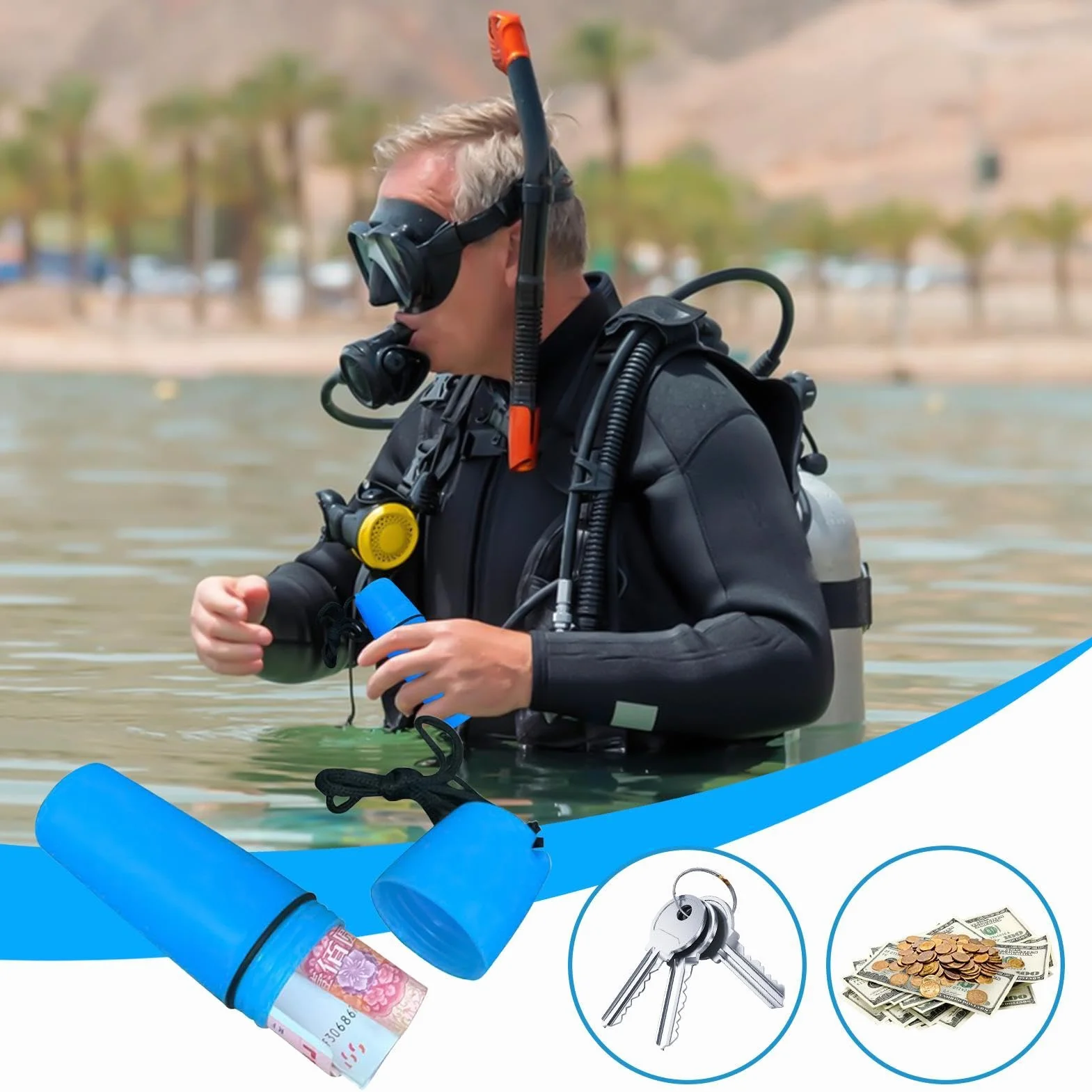 Contenitore a secco impermeabile galleggiante capsula PP blu per canoa rafting immersioni