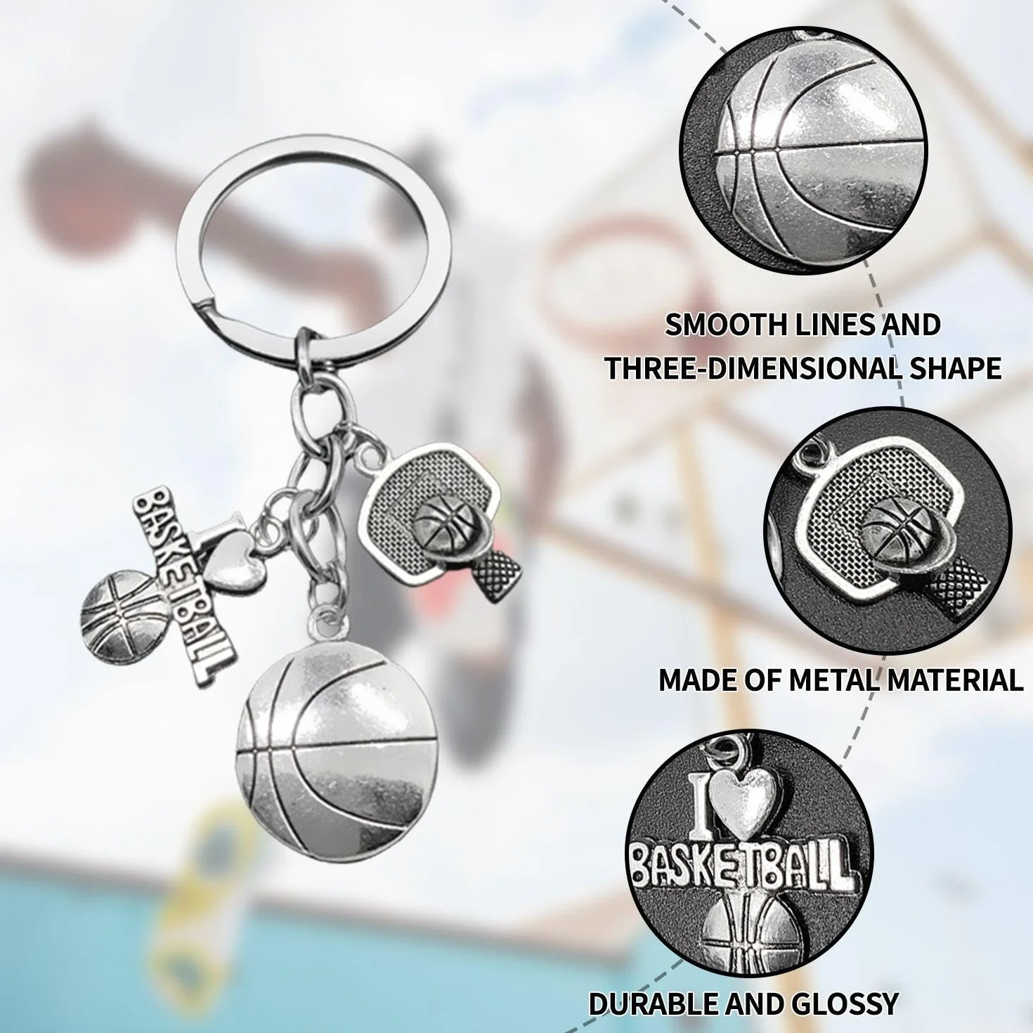 Portachiavi Da Basket 2 Pezzi E Braccialetti Da Basket 2 Pezzi, Portachiavi In Metallo, Regali Di Basket, Gioielli Per Tifosi, Braccialetti Creativi, Gioielli Con Elementi Sportivi