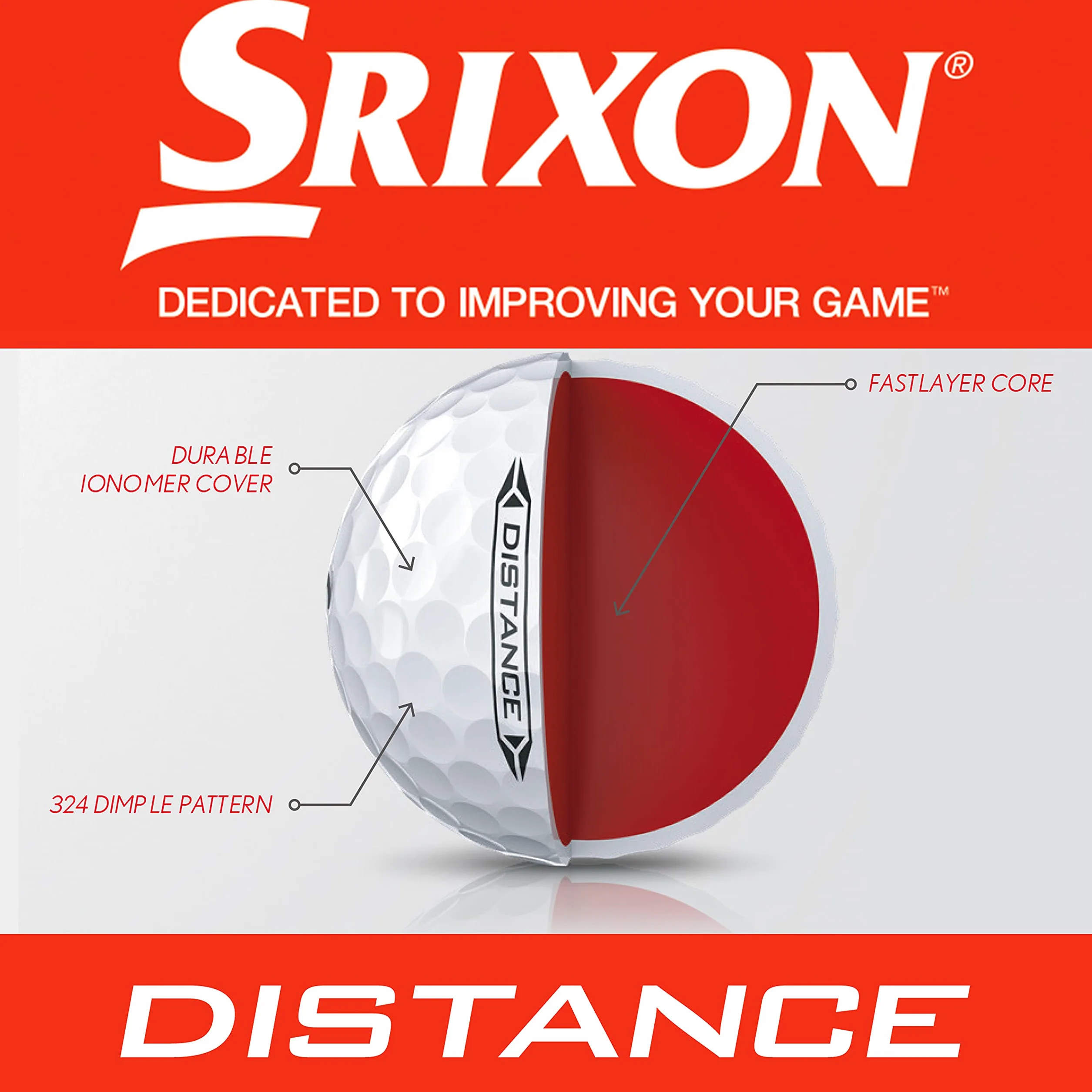 Srixon Distance 10 Dozzina Palline da Golf Alta Velocità Resistente