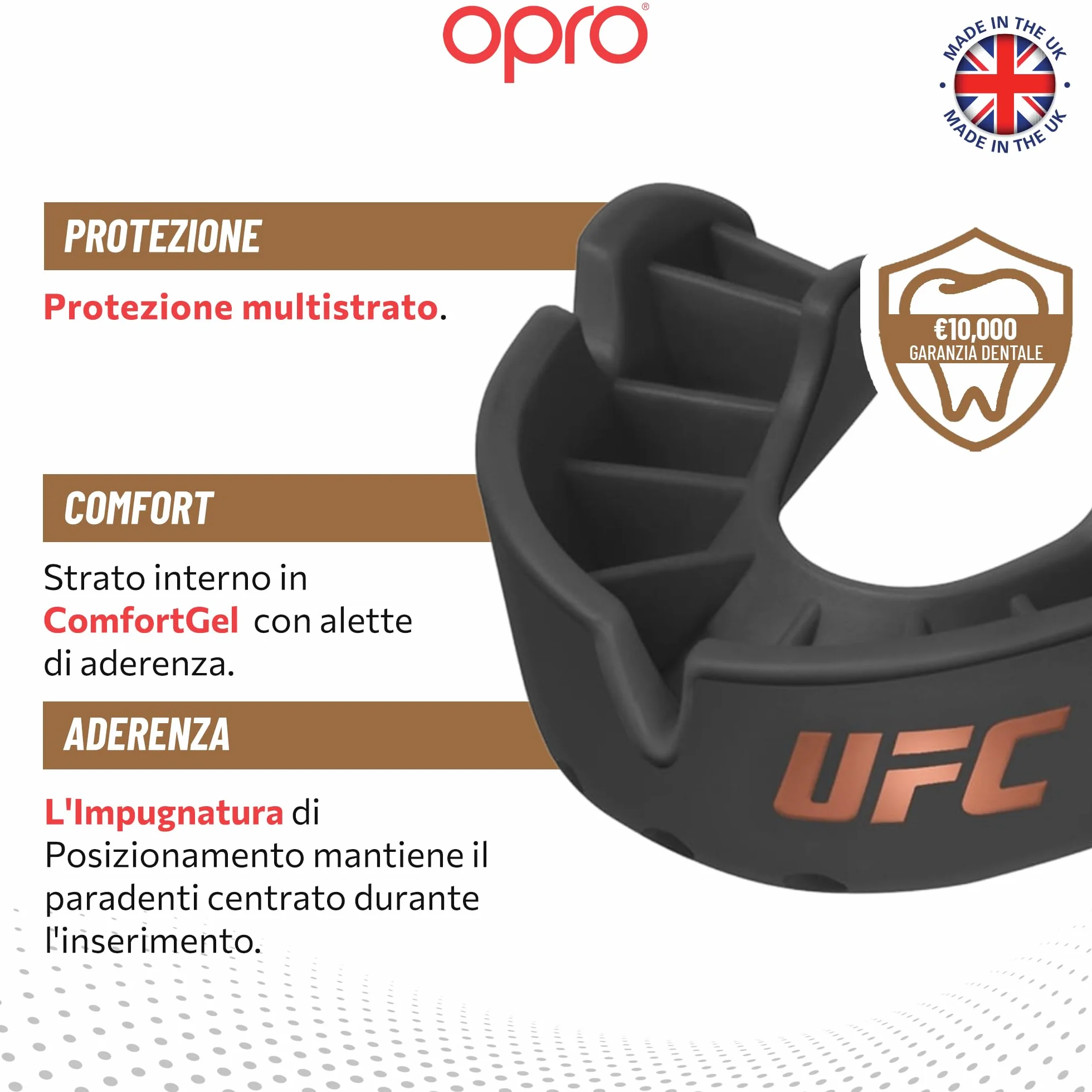 OPRO Paradenti Livello Bronzo - Aderenza Essenziale - Protezione Dentale per Boxe, MMA, Rugby, Hockey