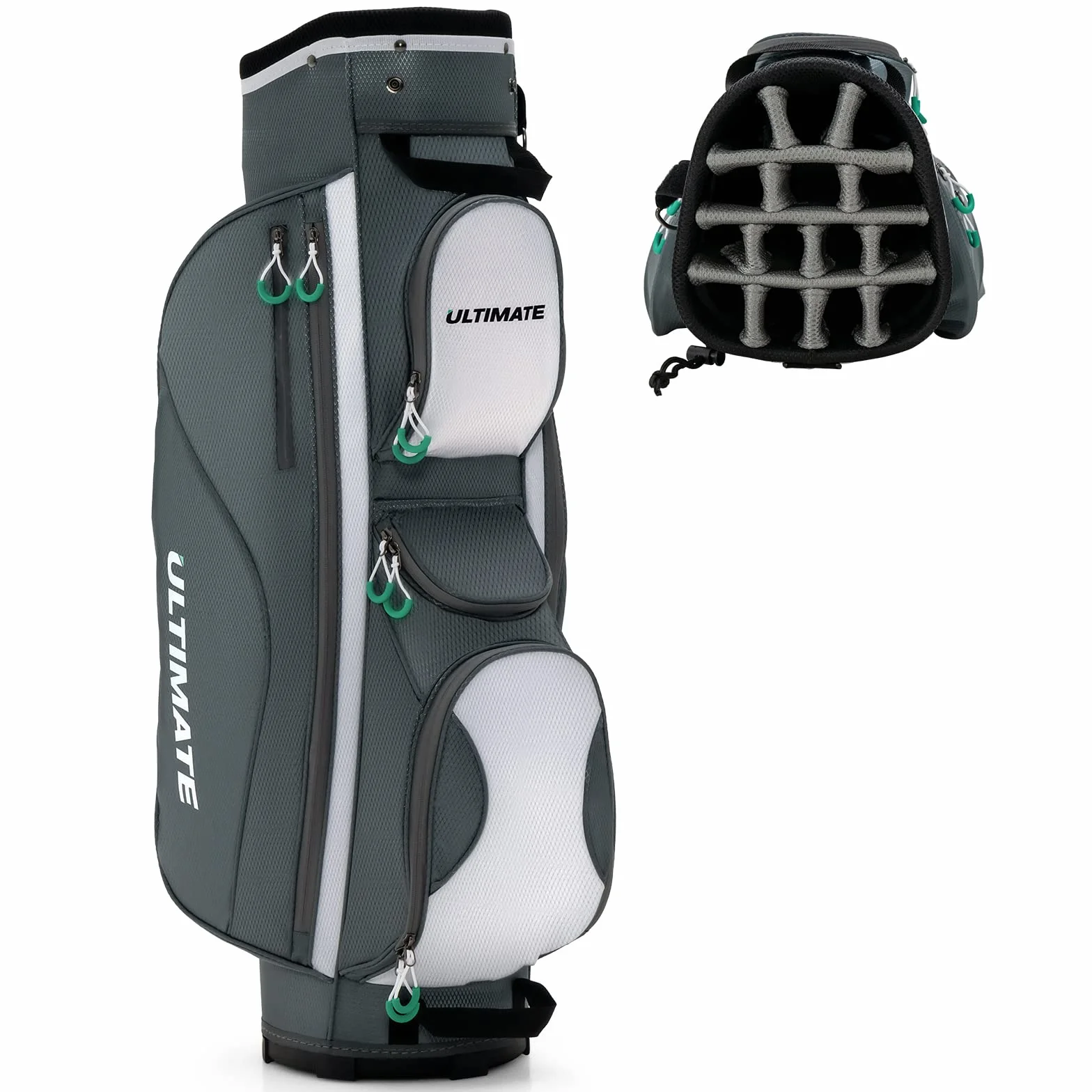 COSTWAY Borsa da Golf con 14 Divisori, Sacca da Golf per Carrello Leggera con Tracolla, 7 Tasche con Cerniera, tra cui Borsa Termica, Basca Portaoggetti e Copertura Impermeabile e Antipolvere