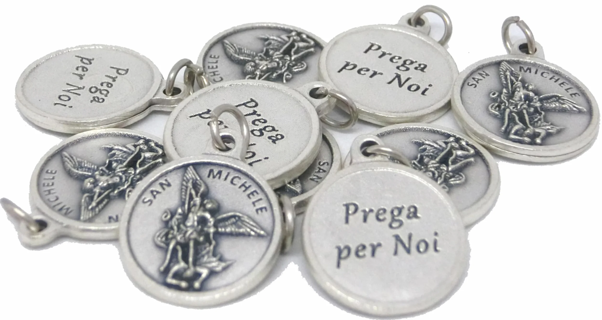 10 medaglie di San Michele arcangelo tonde Argento 22 mm Retro Prega per Noi