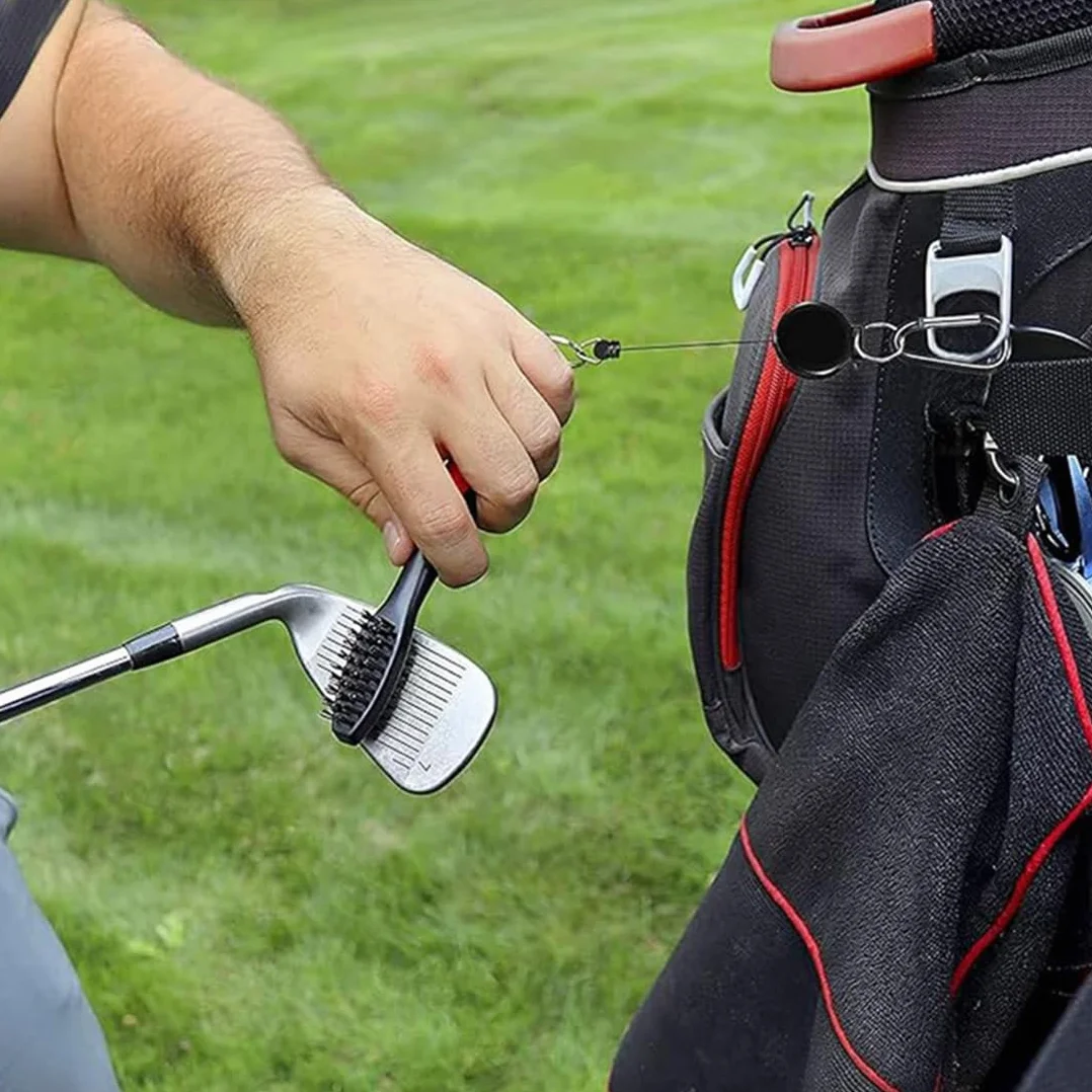 Spazzola per Mazze da Golf Doppio Lato Nylon & Acciaio con Setole per Pulire Faccia e Groove – Moschettone