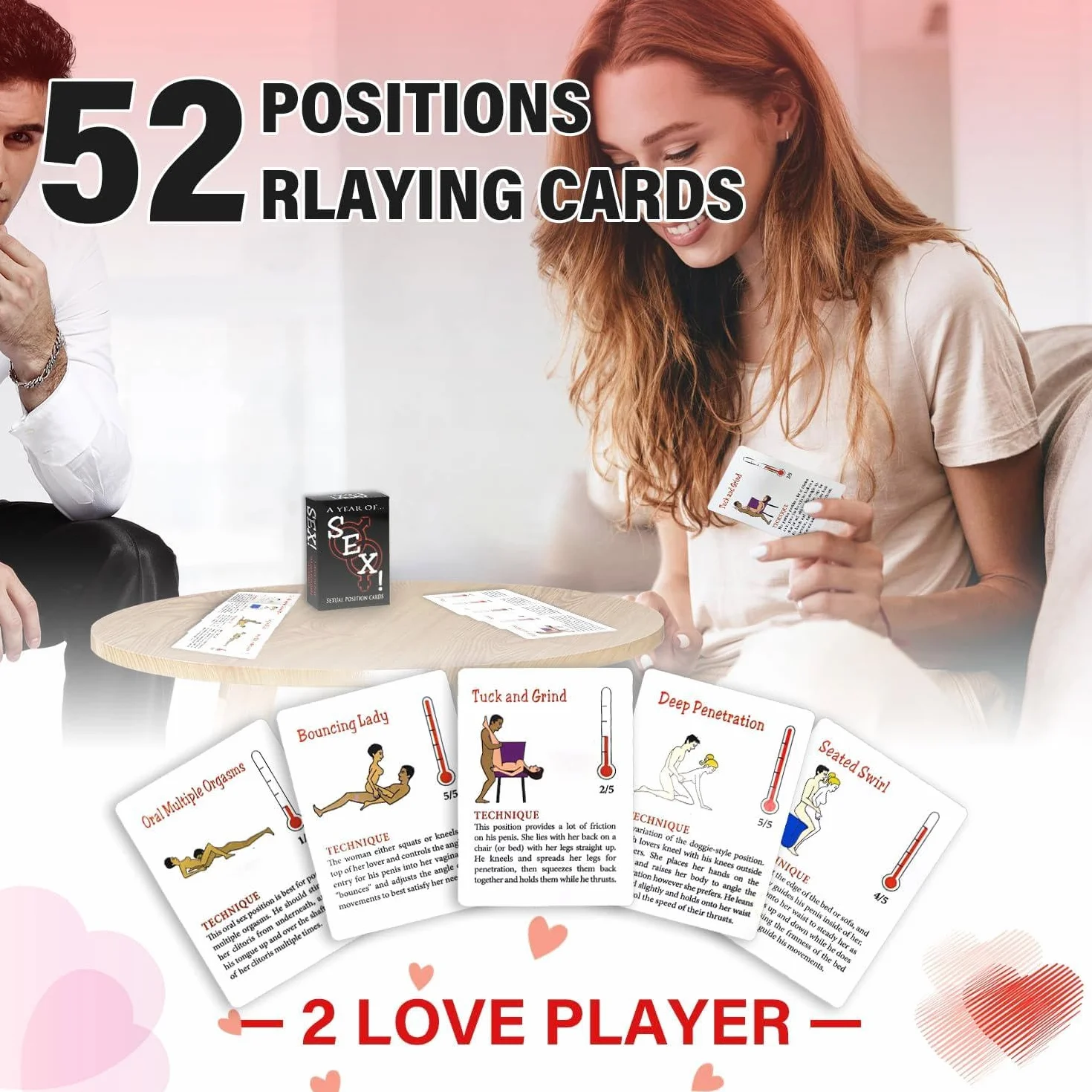 Un mazzo di 50 carte da gioco pọkèr con le posizioni del kamasutra ṣëxy- Gioco da Tavolo per Adulti - Regalo per la Coppia.