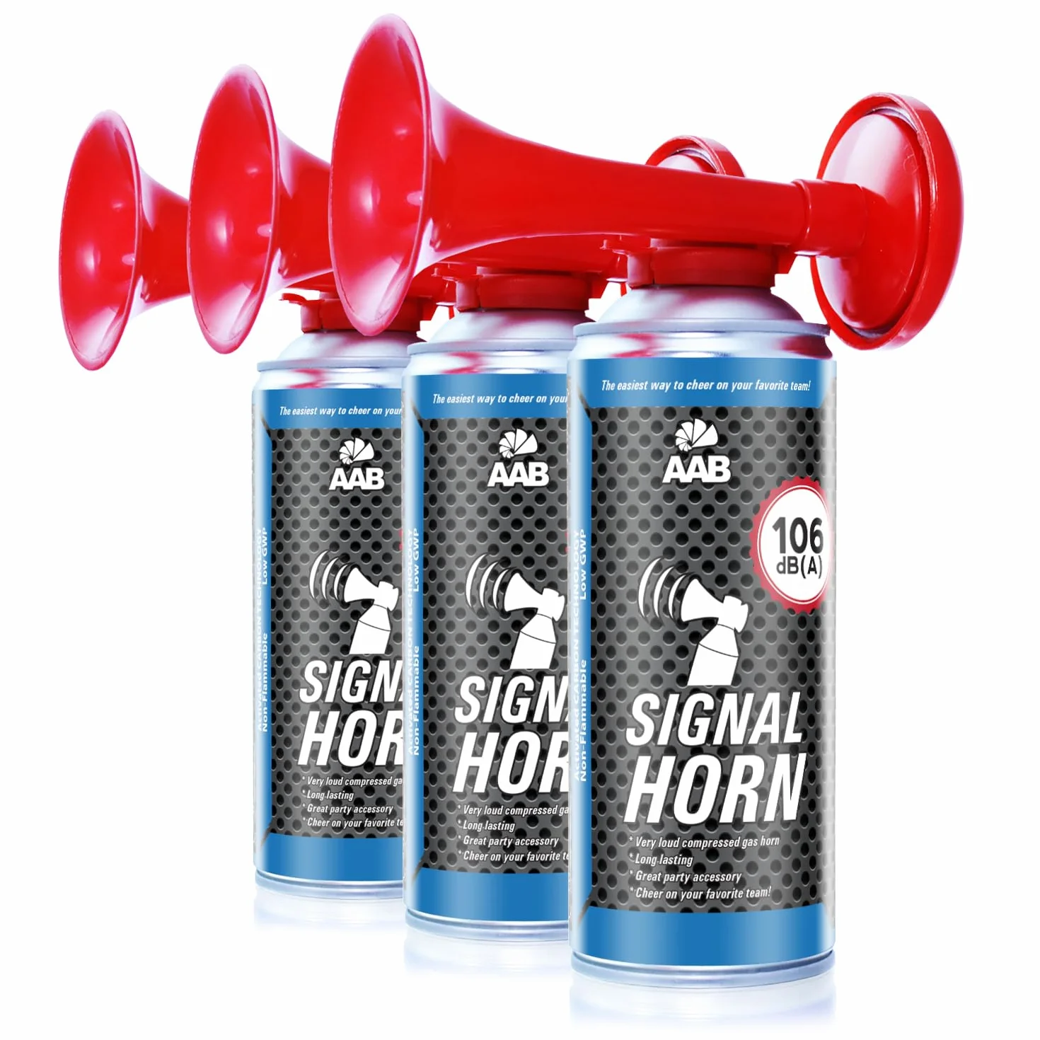 AAB 3X Signal Horn 106 dB(A)-fino a 120 segnali, Trombetta ad Aria Compressa, Trombe da Stadio Molto Rumorosa, Tromba Tifo Ideale per Feste, Trombetta Stadio, fanfara per EM 2024, campionato europeo