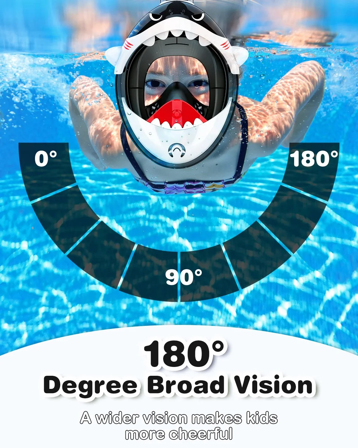 Maschera da snorkeling per bambini, 180° HD, anti-appannamento e anti-perdita, maschera integrale per bambini, maschera subacquea, maschera subacquea, set per bambini 4-12 anni