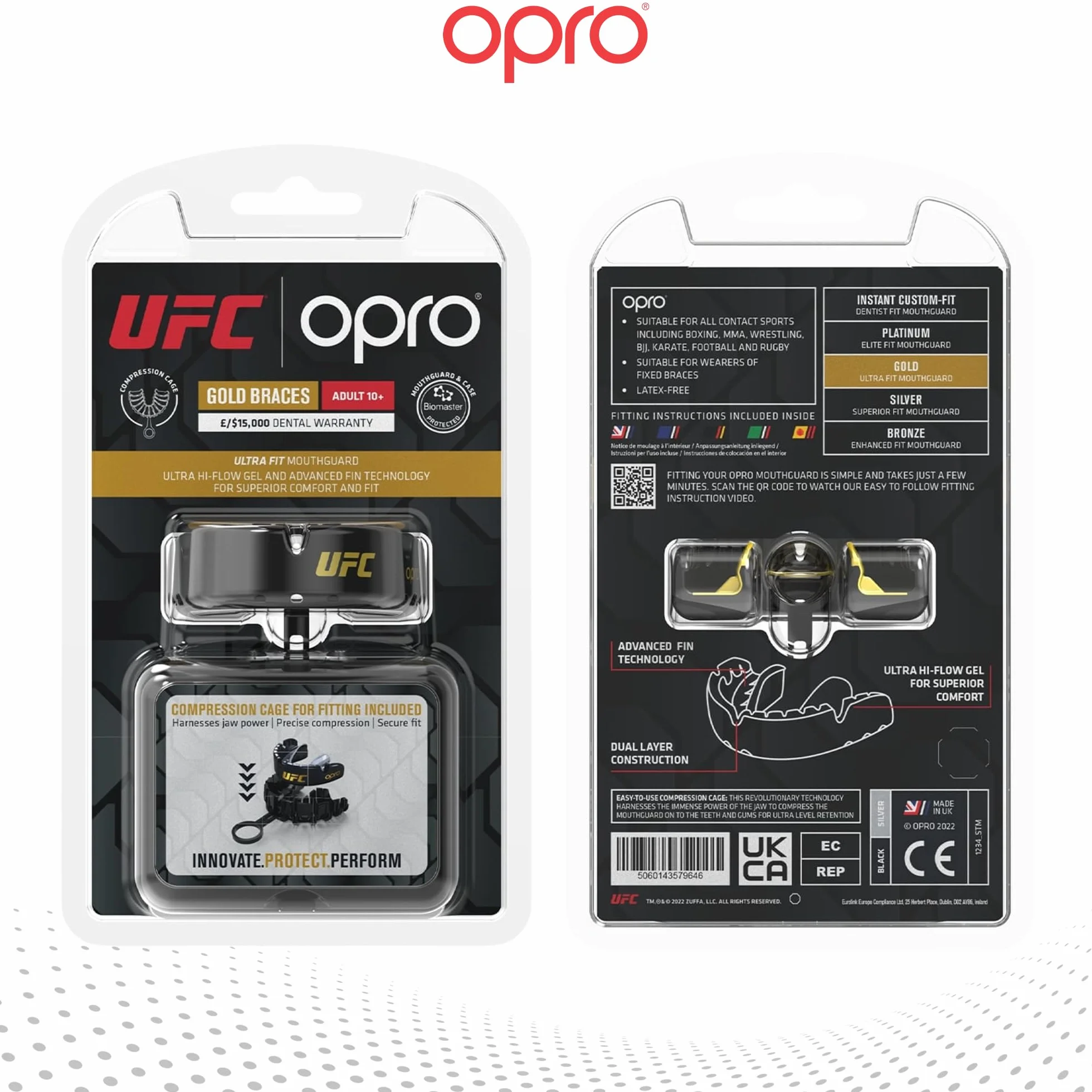 OPRO Paradenti per Apparecchi Ortodontici Livello Oro Protezione Dentale Adulti Boxe MMA Rugby Hockey