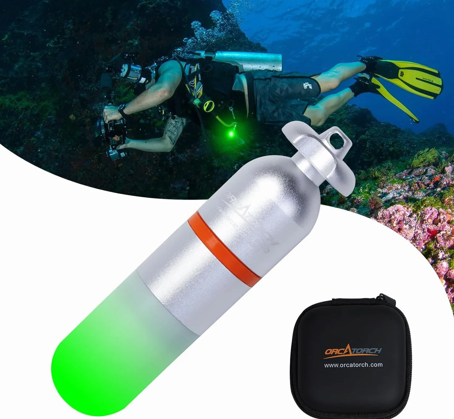 ORCATORCH SD01PRO Mini Luce Stroboscopica Subacquea 150m Faro LED Immersioni Notturne con Batteria AAA