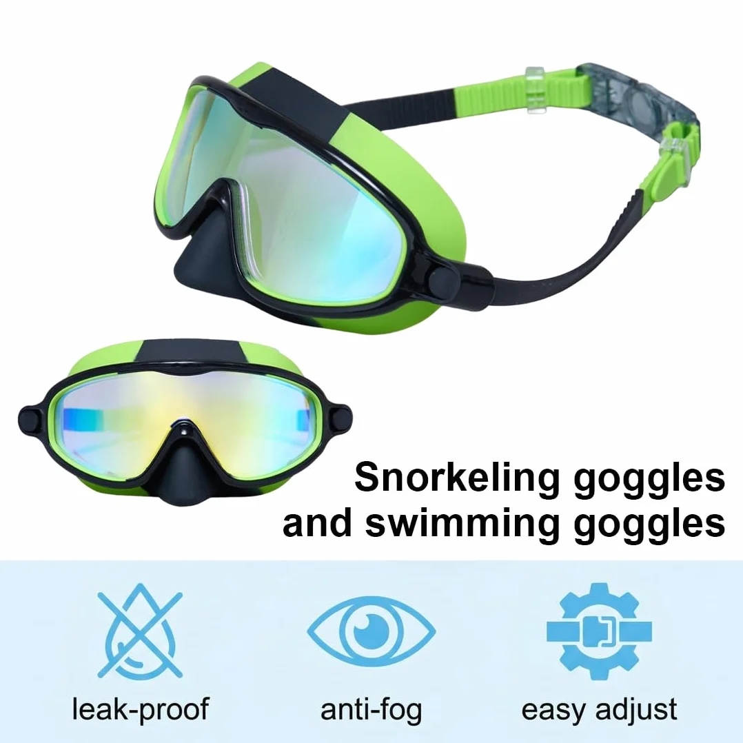 Maschera Immersione Bambini Cinturino Regolabile Silicone Anti-Nebbia Anti-Perdite Panoramica 180° Occhialini Nuoto