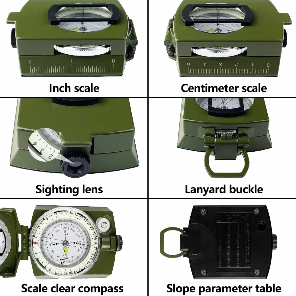 Bussola Professionale Militare Multifunzione Impermeabile Luminosa per Campeggio Trekking All'aperto