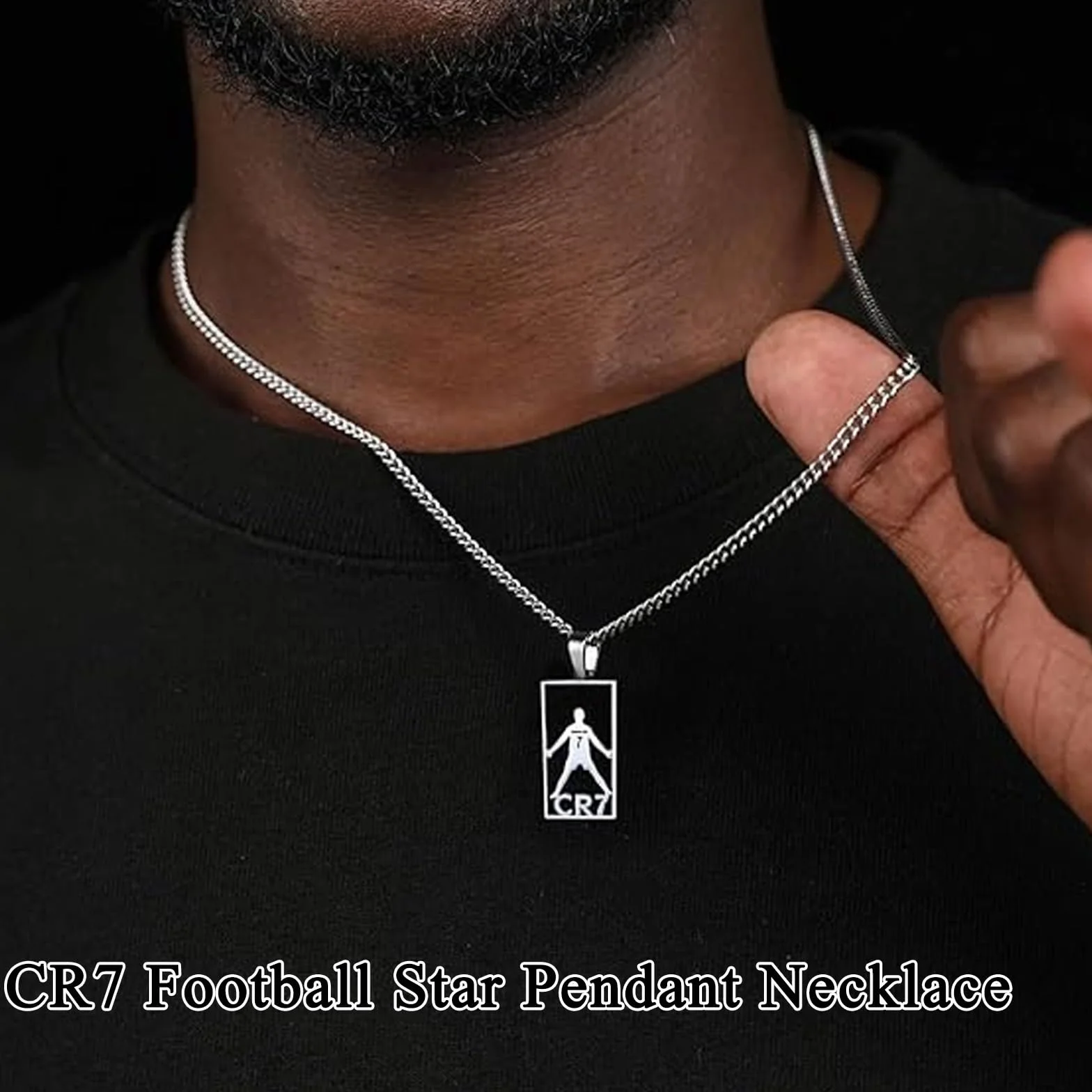 Braccialetto con ciondolo a forma di stella del calcio CR7, regolabile, acciaio inox e silicone