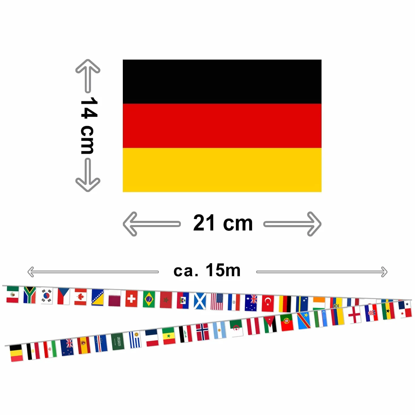 Coppa del Mondo 2026 - Catena per bandiere 48 paesi, 28 x 20 cm o 20 x 14 cm, circa 20 m/15 m, decorazione per fan bar, club, birreria, USA Messico Canada, fattura con IVA (20 x 14 cm)