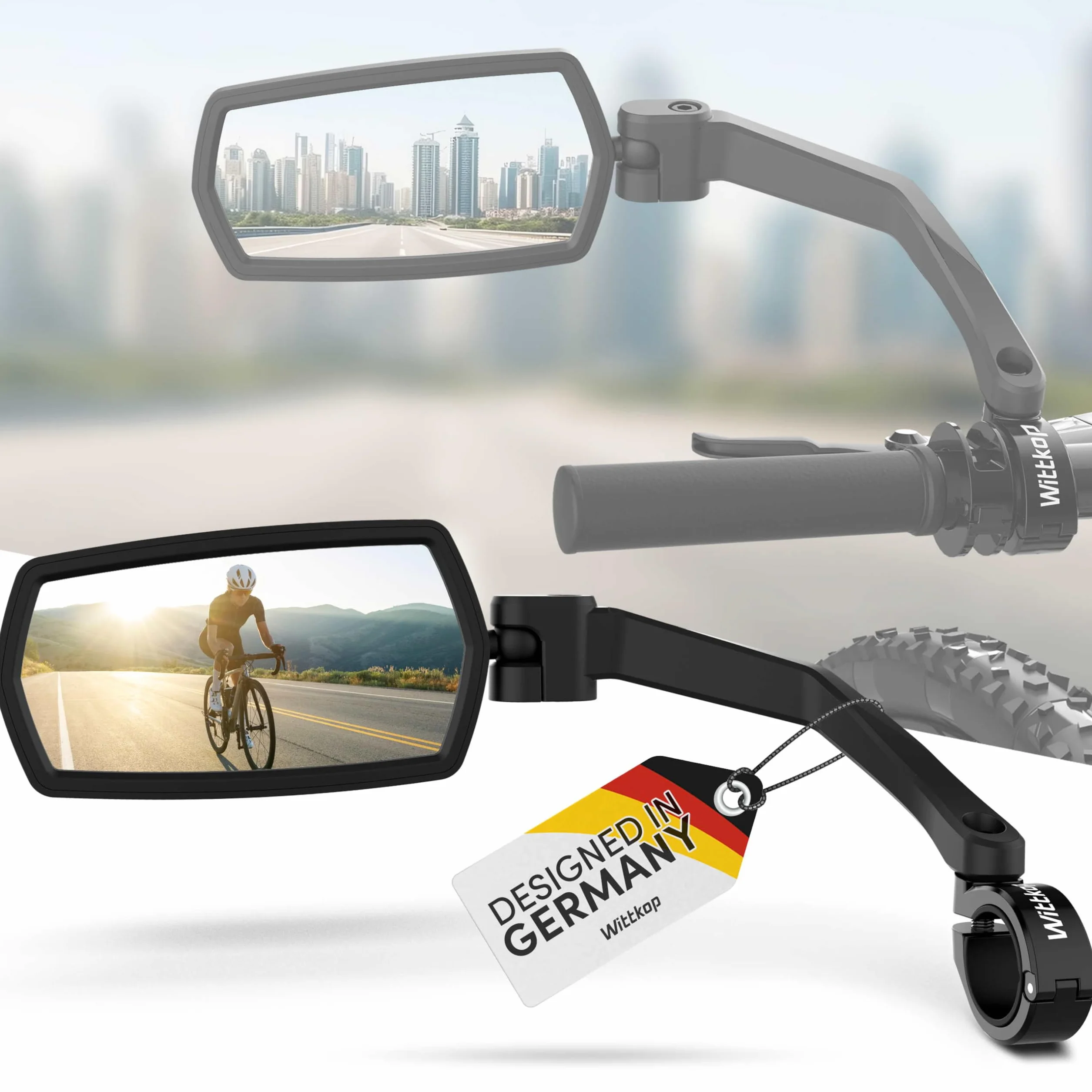 Specchietto convesso per bicicletta Wittkop ampio campo visivo HD ruotabile 360° infrangibile