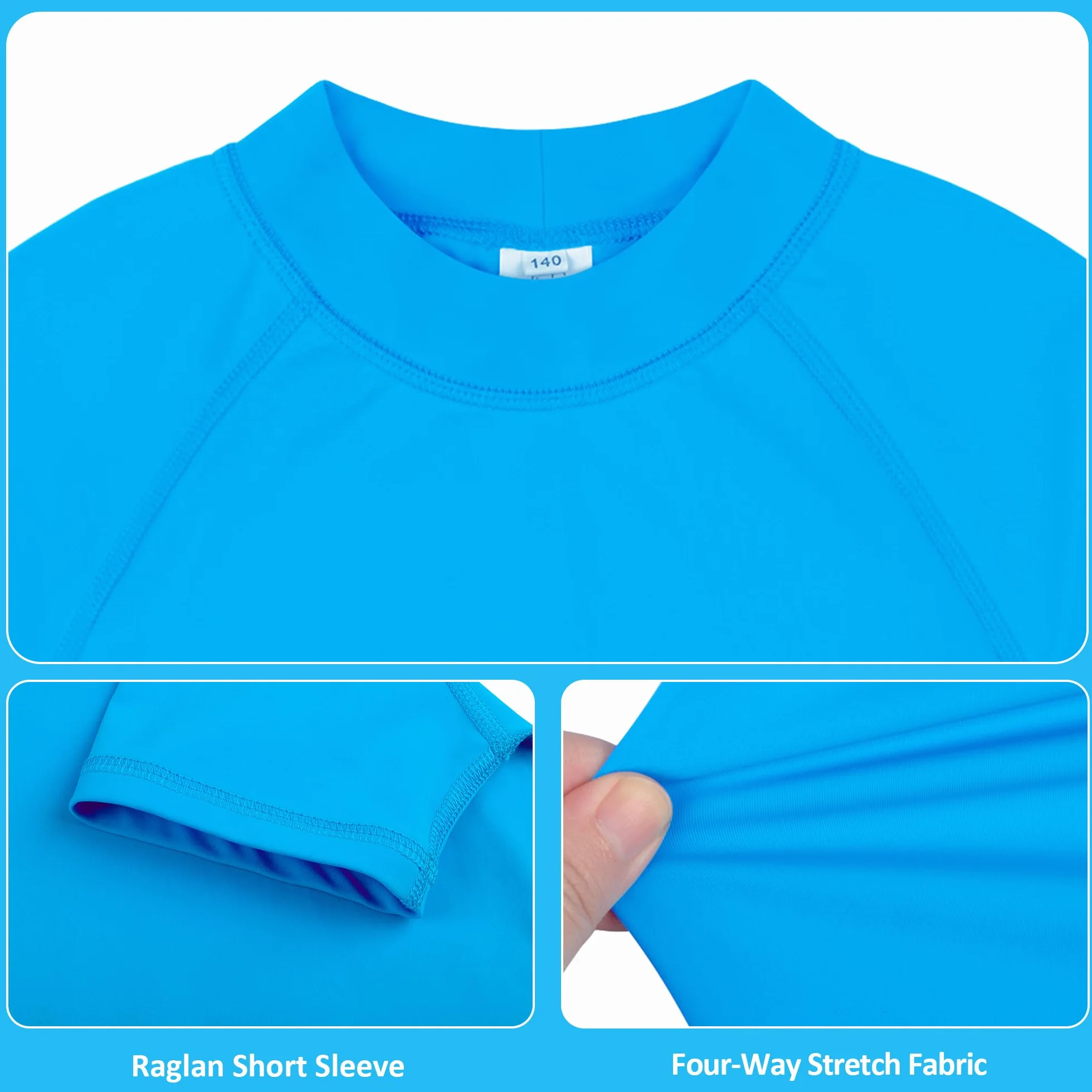 BIG ELEPHANT Rashguard a Maniche Corte per Bambini (Pacco da 3) Costumi da Bagno UPF 50+ Protezione Solare Maglia da Bagno