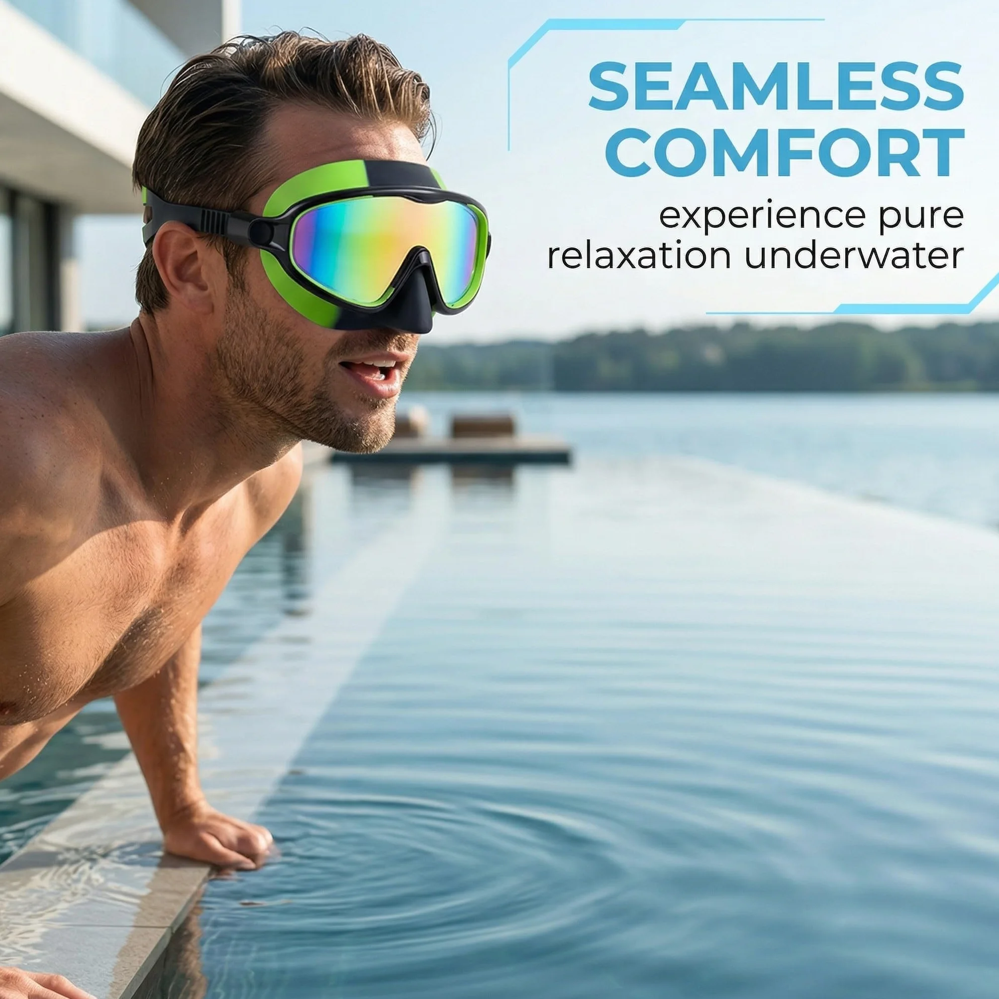 Maschera Immersione Bambini Cinturino Regolabile Silicone Anti-Nebbia Anti-Perdite Panoramica 180° Occhialini Nuoto