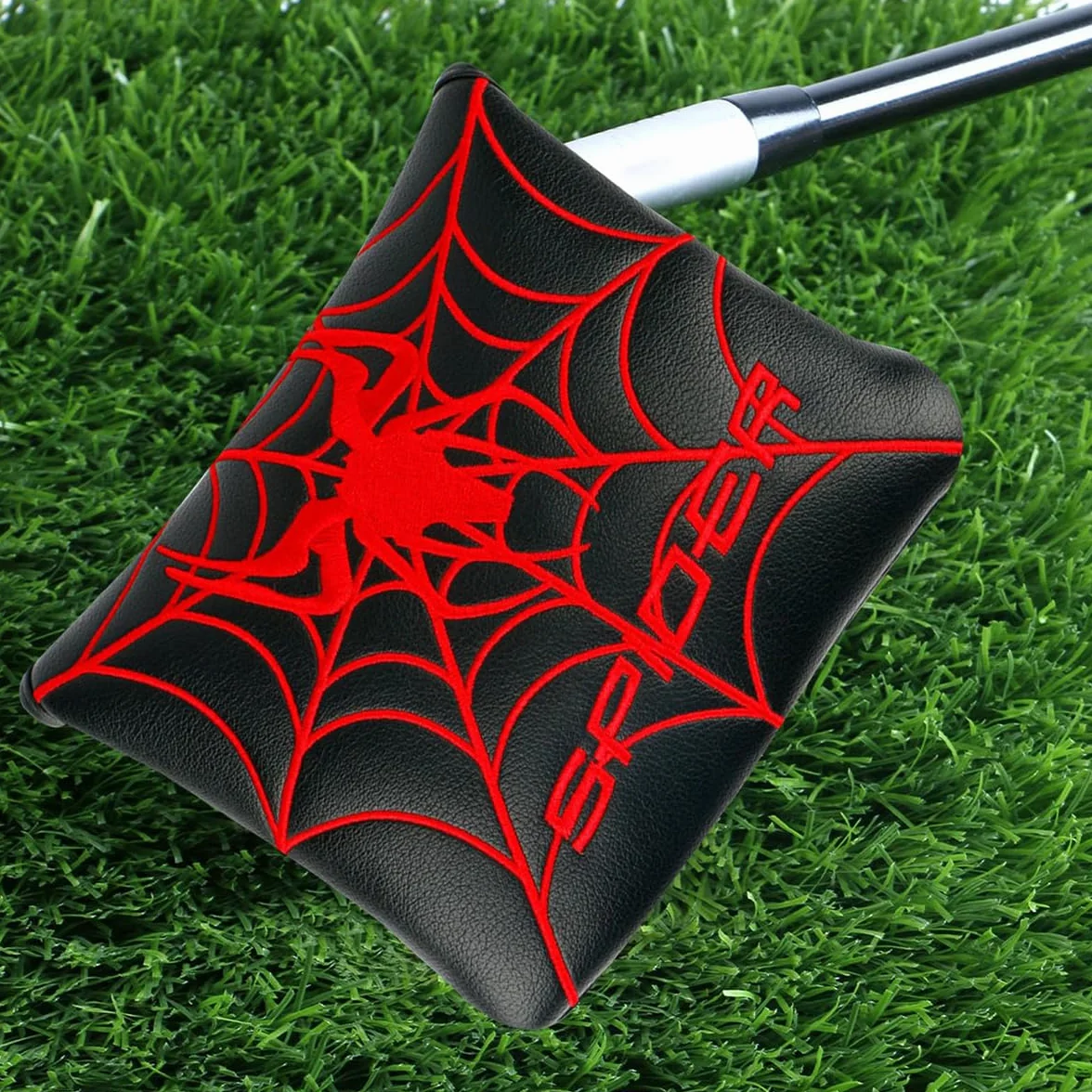 Copertura mazze da golf, ricamo ragno nero rosso, magnetico, poliuretano 12x13 cm