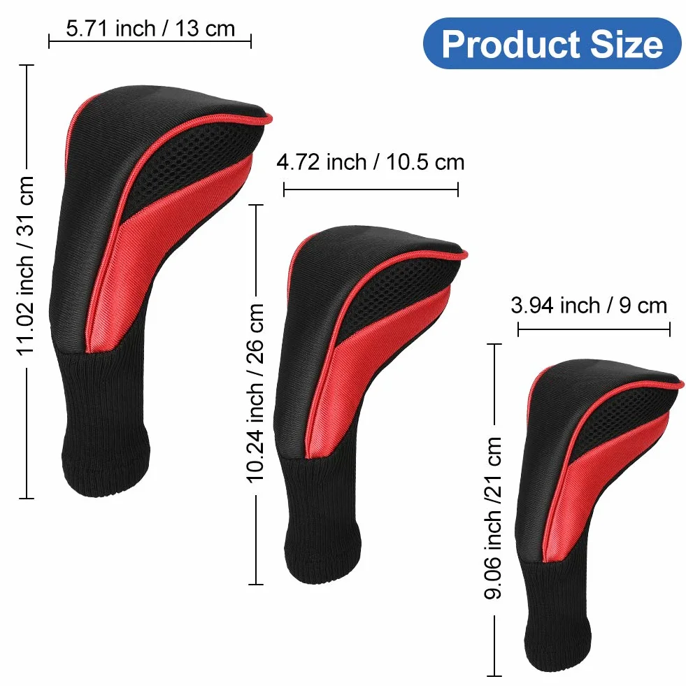 Set di 3 copri mazze da golf numero uno per ibridi driver Fairway Woods, set di 3 coperture per mazze da golf a collo lungo con etichette intercambiabili n. 3 4 5 6 7 X