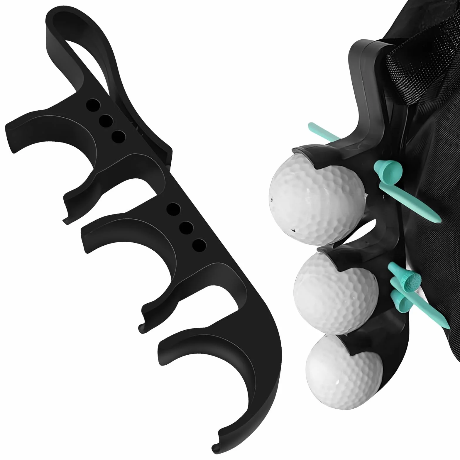 Porta Palline da Golf 2 in 1 a Sgancio Rapido, Nero, 3 Palline e 6 Tee