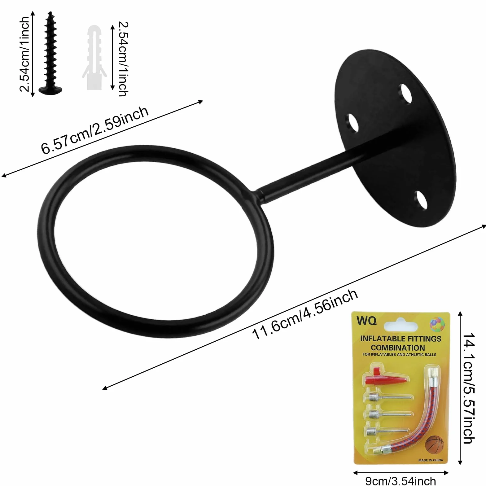 4 Pezzi 10 cm Nero Supporti Robusti montare a parete con viti e dispositivo gonfiaggio, Alta qualità Supporto Calcio,Porta Palloni Parete Universale,per basket, calcio