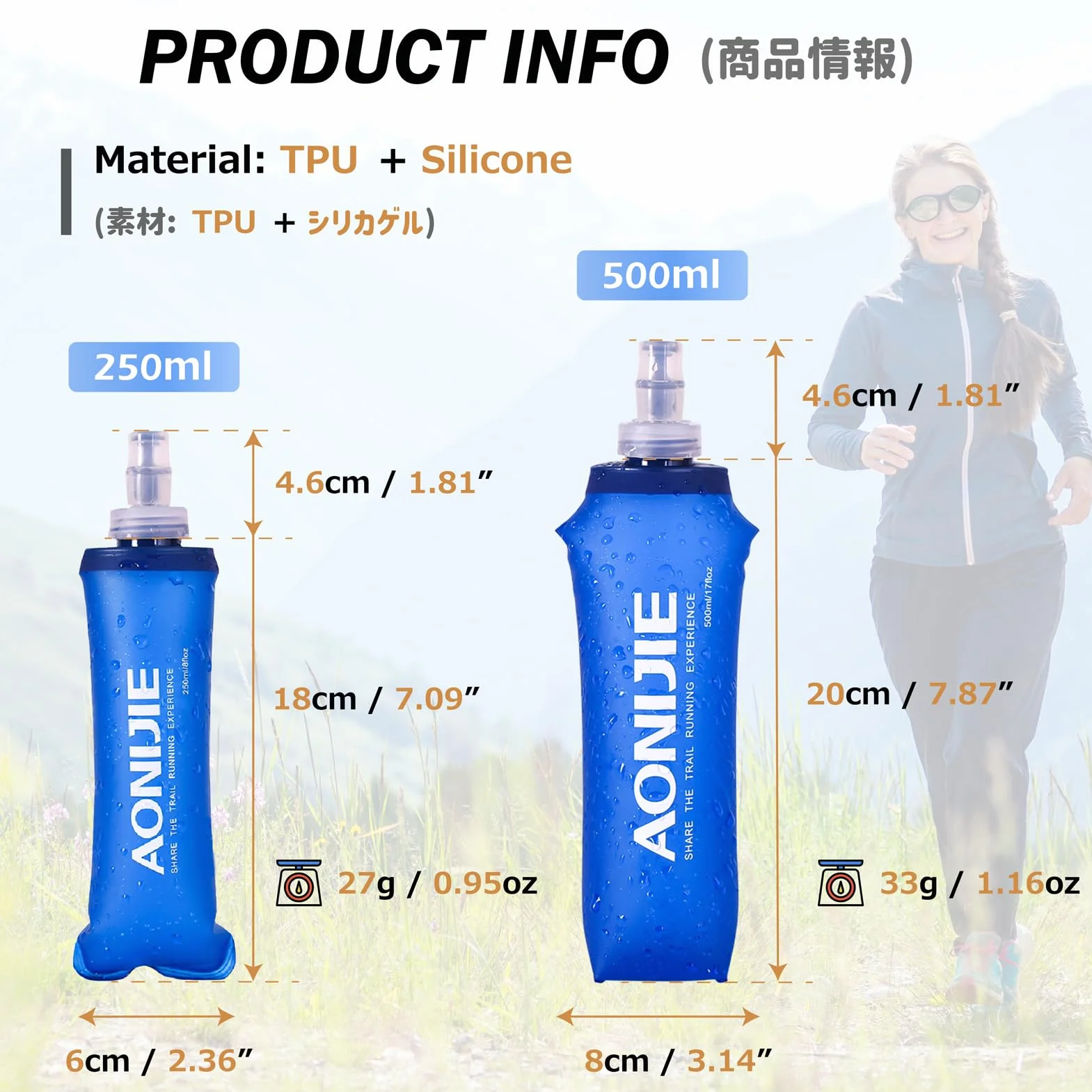 Azarxis Borraccia Morbida da Running 500ml, Soft Flask in TPU, Borraccia Pieghevole per Corsa Trail Running MTB Bici