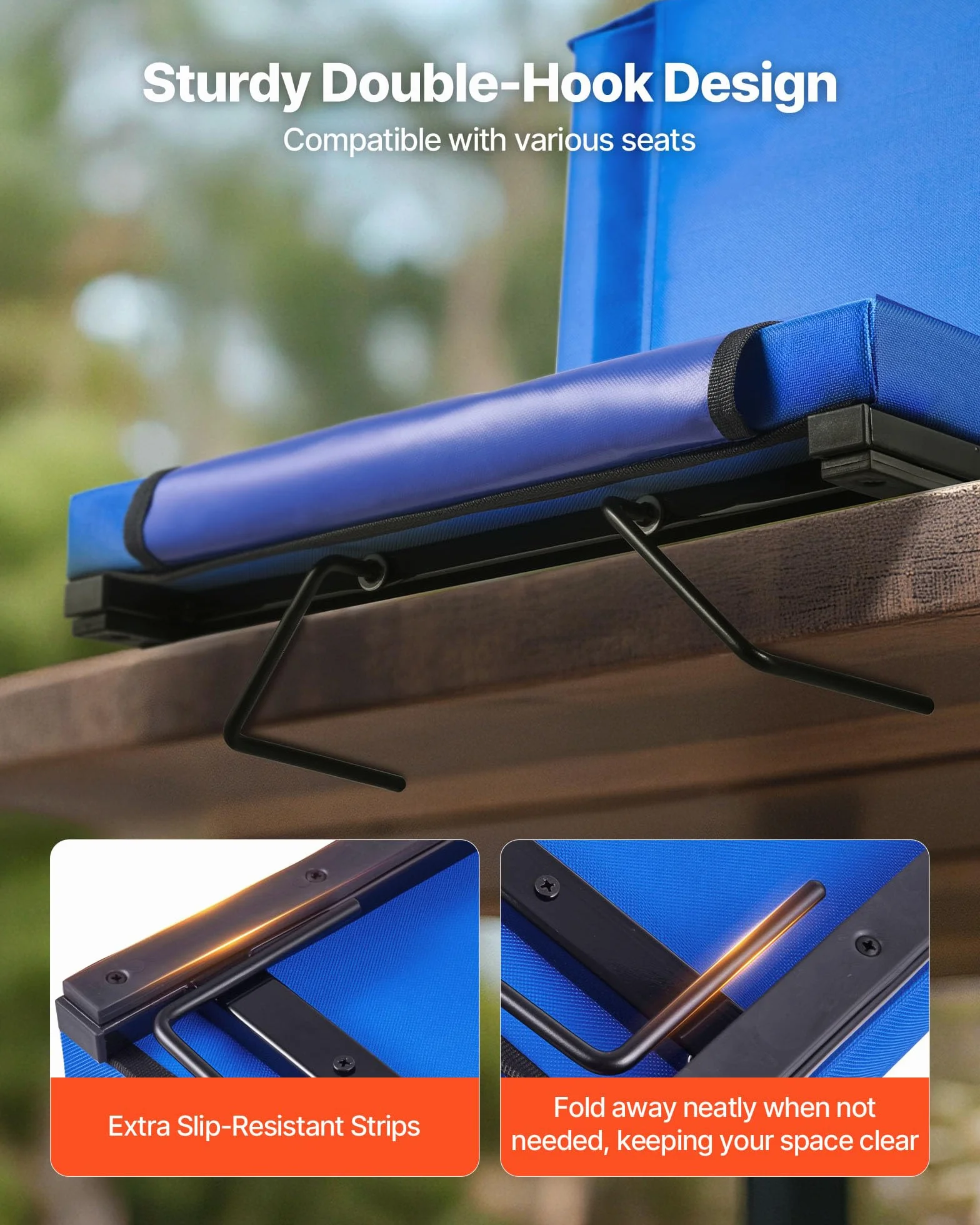 VEVOR Sedia da Stadio Pieghevole con Schienale Seduta Imbottita con Tracolla Larghezza 431,8 mm Cuscino del Sedile per Campeggio Prato Giardino Gancio e Tasca Laterale, Blu, Confezione da 1