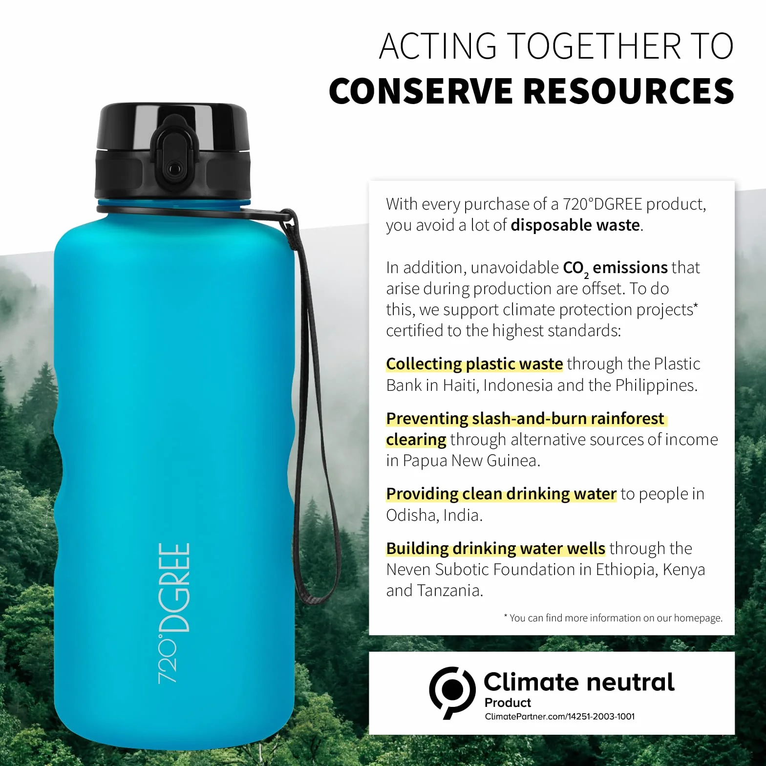 Bottiglia d'Acqua 720°DGREE uberBottle 1,5l Tritan Senza-BPA Borraccia Sportiva Fitness