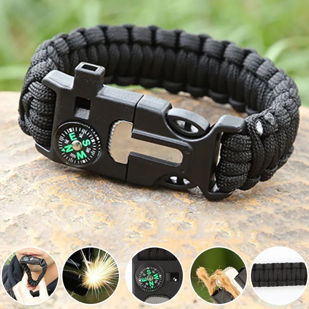 Bracciale di sopravvivenza in Paracord multiuso 2 pezzi per escursioni e campeggio