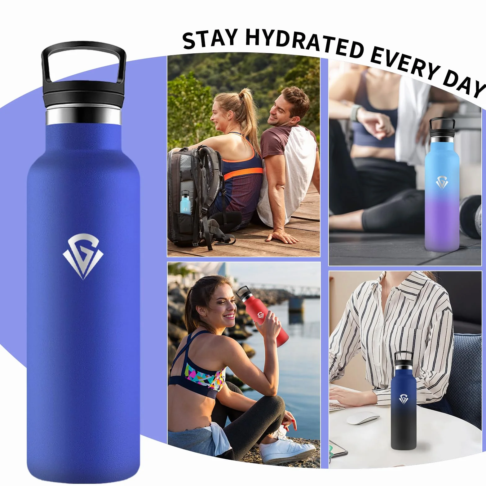 Borraccia Termica 750 ml Acciaio Inossidabile 18/8 Senza BPA con Cannuccia Senza Perdite per Campeggio Viaggio Palestra