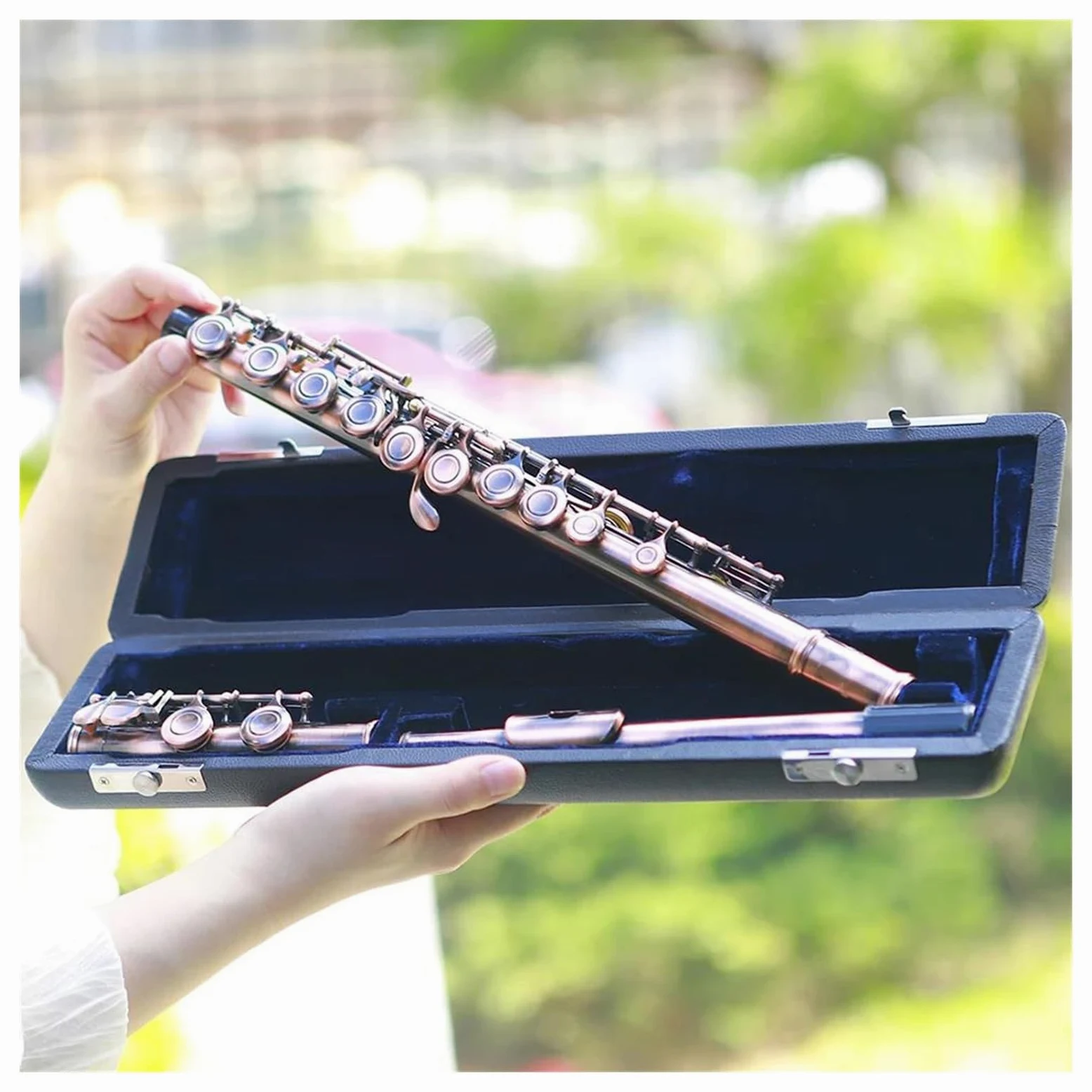 Flauto Flauto traverso professionale a 16 fori chiusi con chiave C con strumento musicale da concerto(Color:Antique Copper)