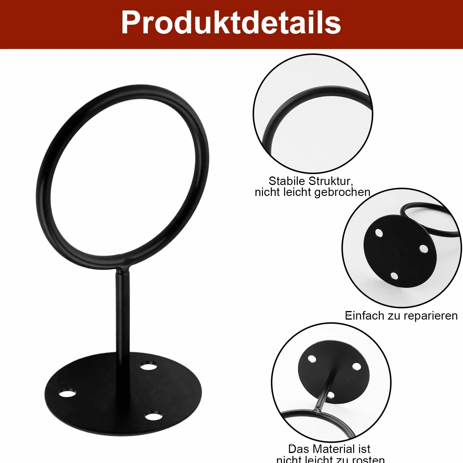 4 Pezzi 10 cm Nero Supporti Robusti montare a parete con viti e dispositivo gonfiaggio, Alta qualità Supporto Calcio,Porta Palloni Parete Universale,per basket, calcio