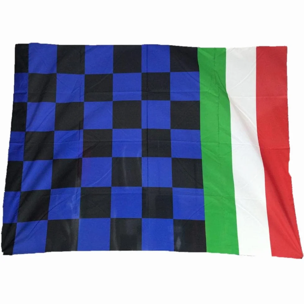 Bandiera Stadio Scacchi Nero Azzurri 100x150 cm Bandierone 140 x 200 cm Con Tricolore/Bandiere Nero azzurre Tifosi Neroazzurri Internazionale | Scudetto Calcio Tifosi Interisti PS 03652-01