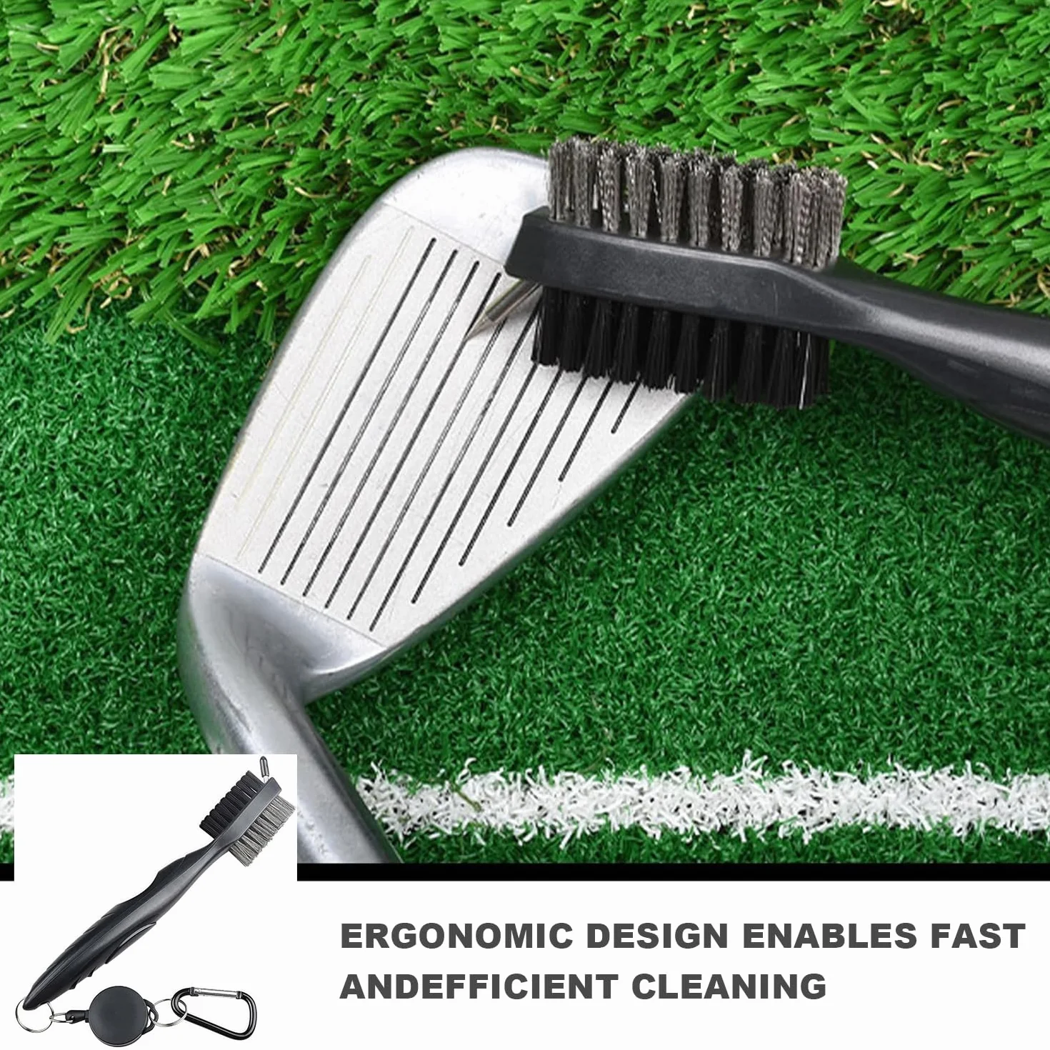 Spazzola per Mazze da Golf 2 in 1 Doppia Testa Setole Nylon e Acciaio Inossidabile