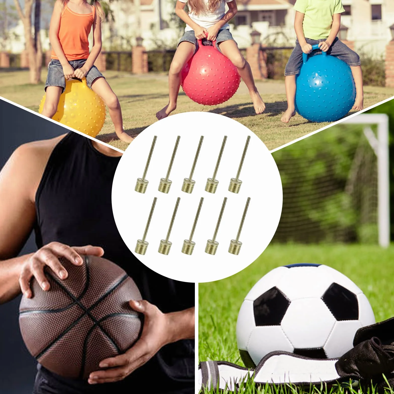 Aghi a sfera in acciaio inox per pompe da calcio, confezione da 10, fori laterali
