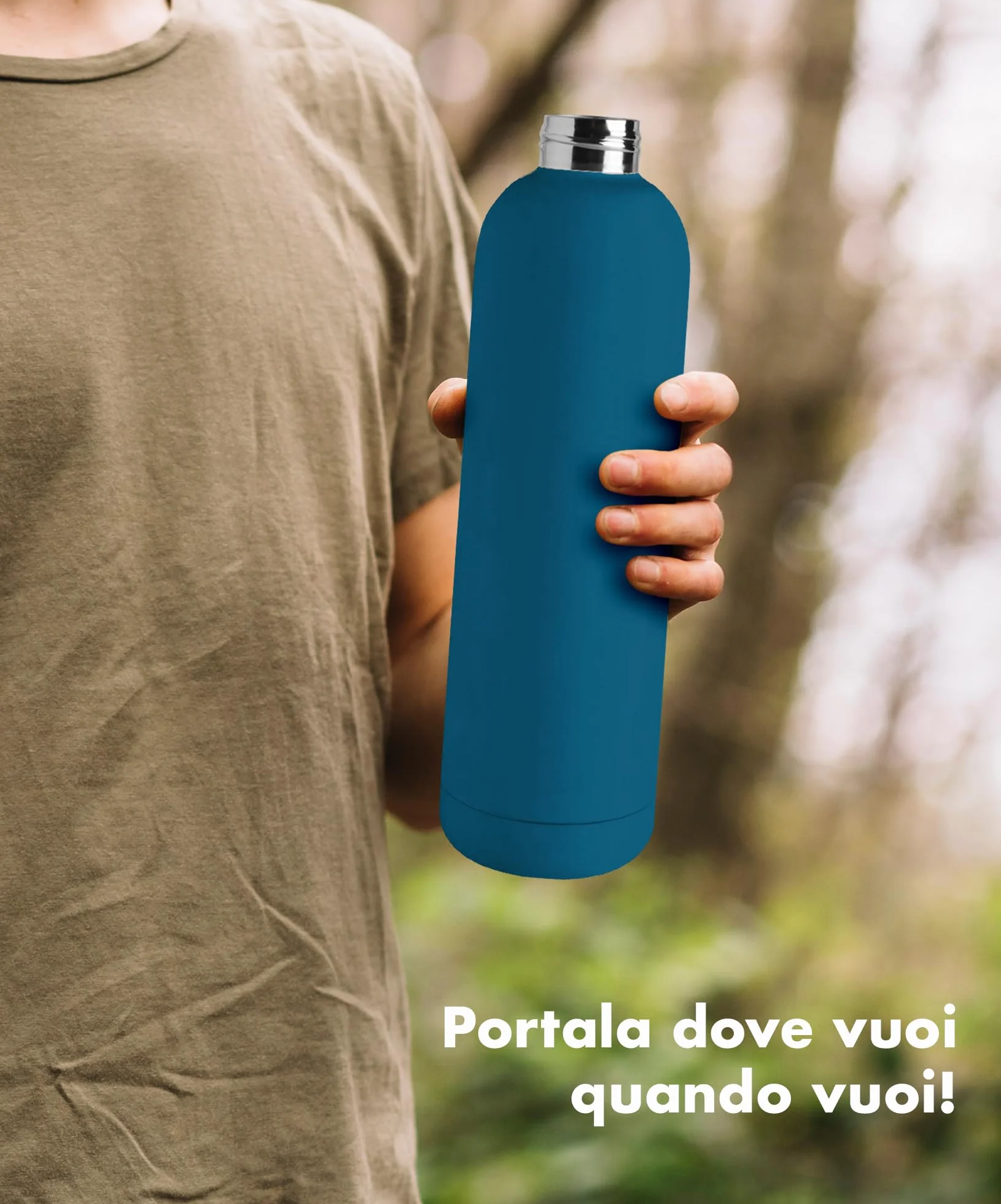 Borraccia Termica Grande 1 Litro Acciaio Inox Doppio Strato 1000 Ml Tappo Antigoccia Termos Sottovuoto - Blu