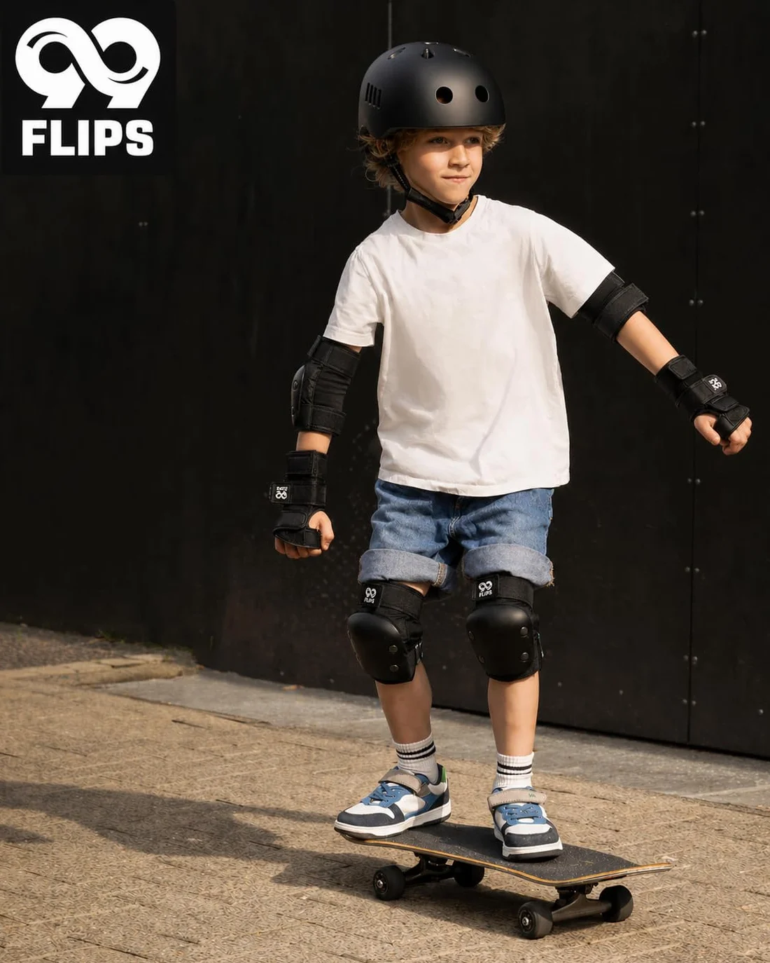 99FLIPS Protezioni Pattini Bambina Ginocchiera Bambini Set Protezione Skateboard NERO XS