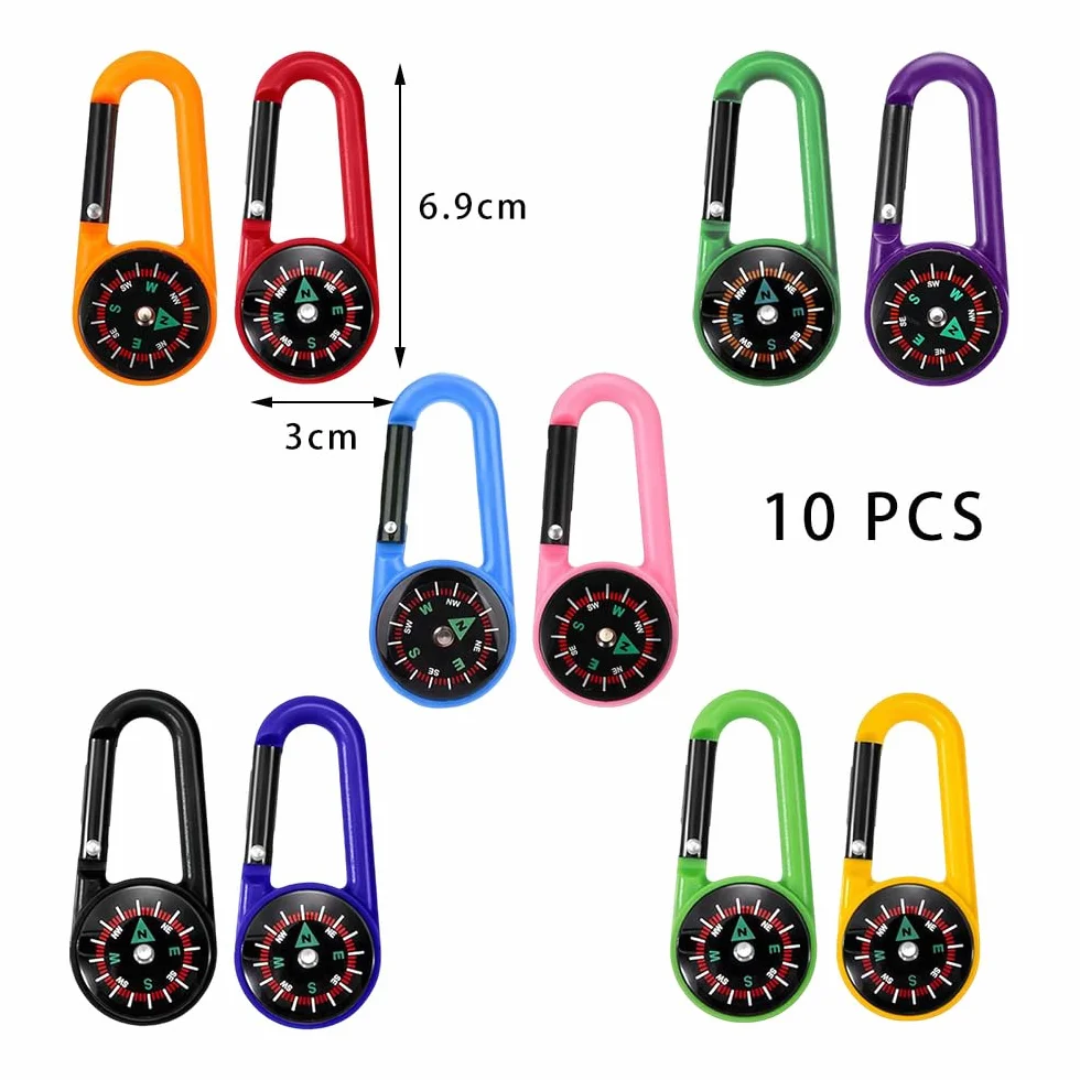 Bussola Navigazione Moschettoni Mini Bussola Colorata Multicolore per Attività all'Aperto 10 Pezzi
