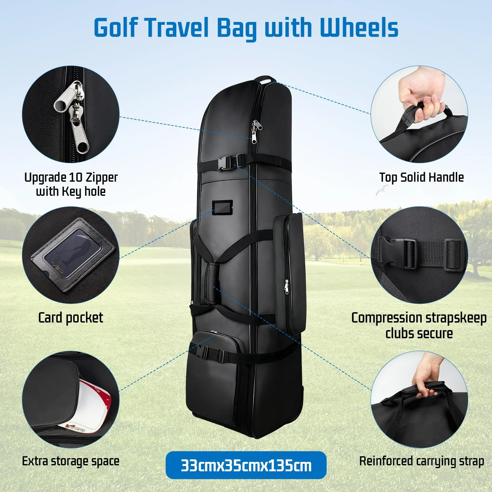 Custodie da viaggio da Golf con Ruote, Valigia da Golf in Tessuto Oxford 900D Impermeabile e Spessa con Borsa per la Pulizia Delle Palline.