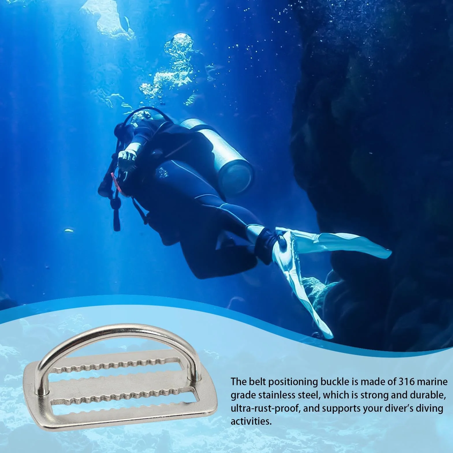 Weight Keeper 2 pollici acciaio inox 316 fibbia cintura subacquea anello D denti sega pesca subacquea
