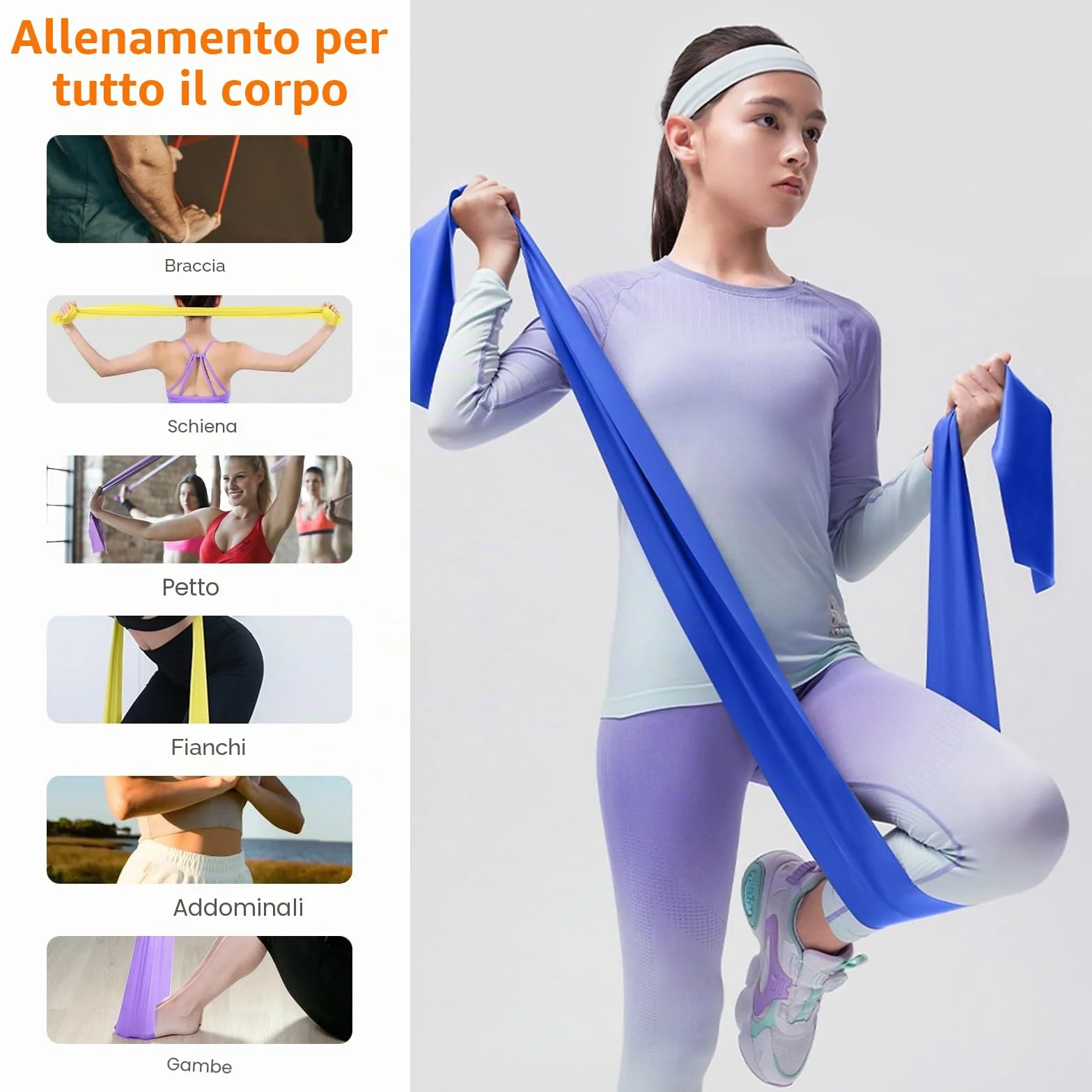 GRIFEMA GA5002 Fasce elastiche fitness set da 4 1,8 m 4 livelli di resistenza per allenamento forza yoga pilates