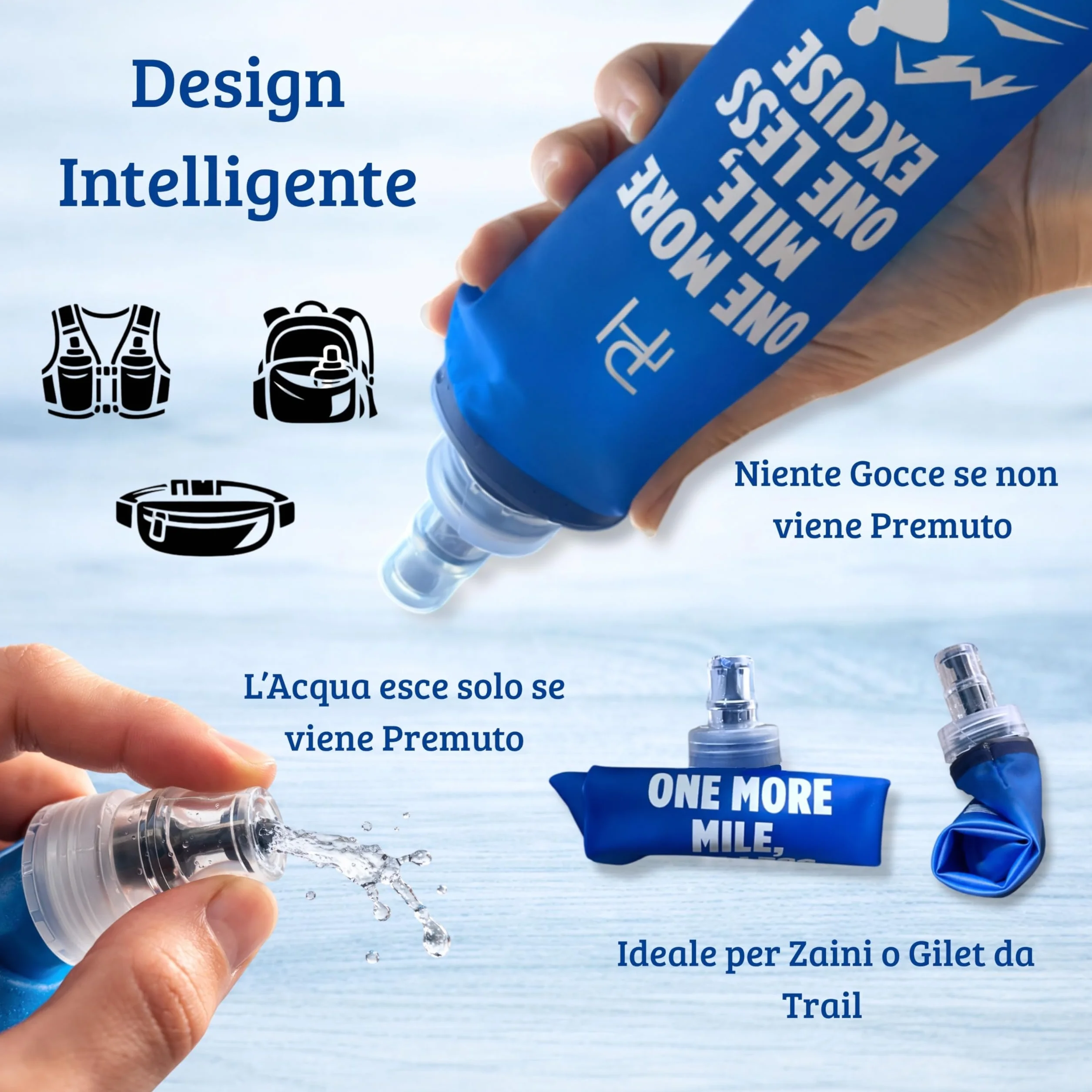 Ph Pro Heat Borraccia Morbida Running 500 ml Blu - Bottiglia Pieghevole per Trail, Ciclismo, Escursionismo