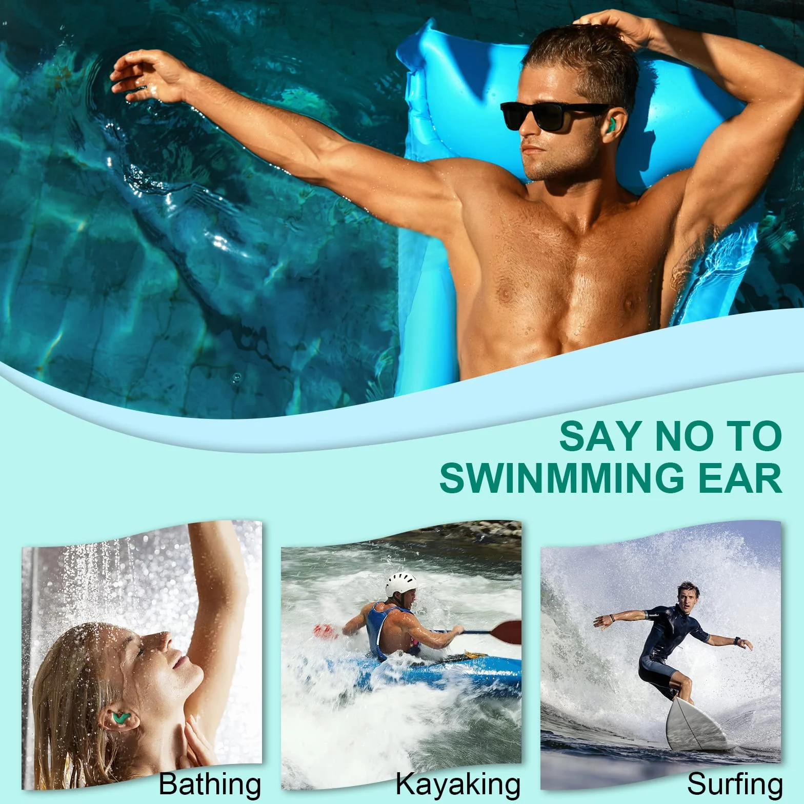 Tappi per Le Orecchie per Nuoto Impermeabili Riutilizzabili in Silicone con Riduzione del Rumore (3 paia)
