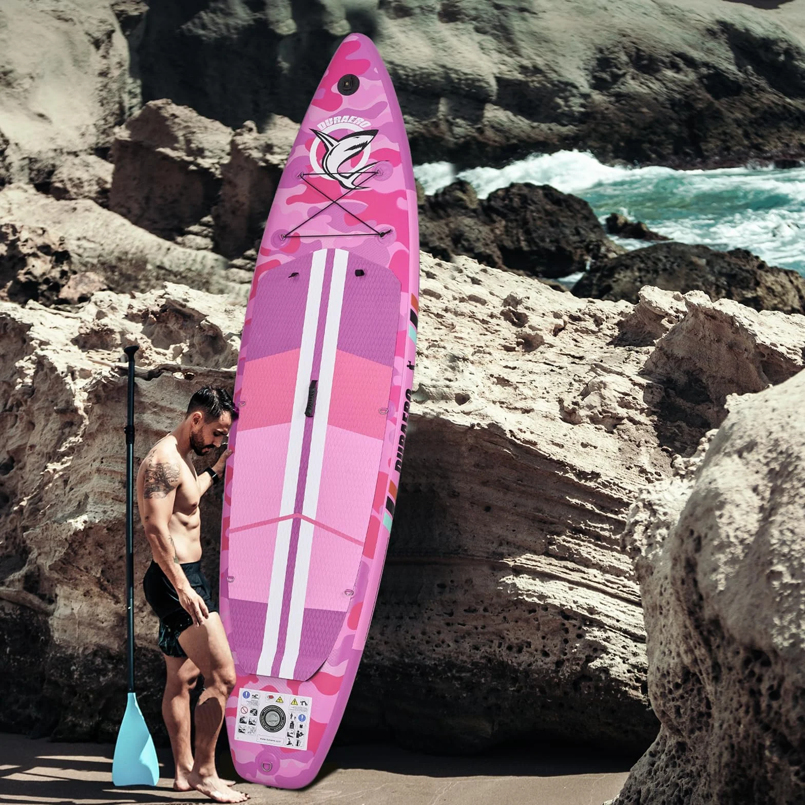 Tavola SUP gonfiabile 330x76x15 cm 150 kg supporto cam pad 3 pinze doppia pagaia regolabile Pink
