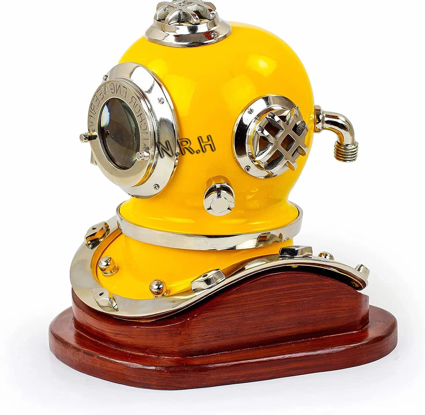 Casco da immersione subacquea da collezione | Casco decorativo della nave marittima (42 cm, base gialla)